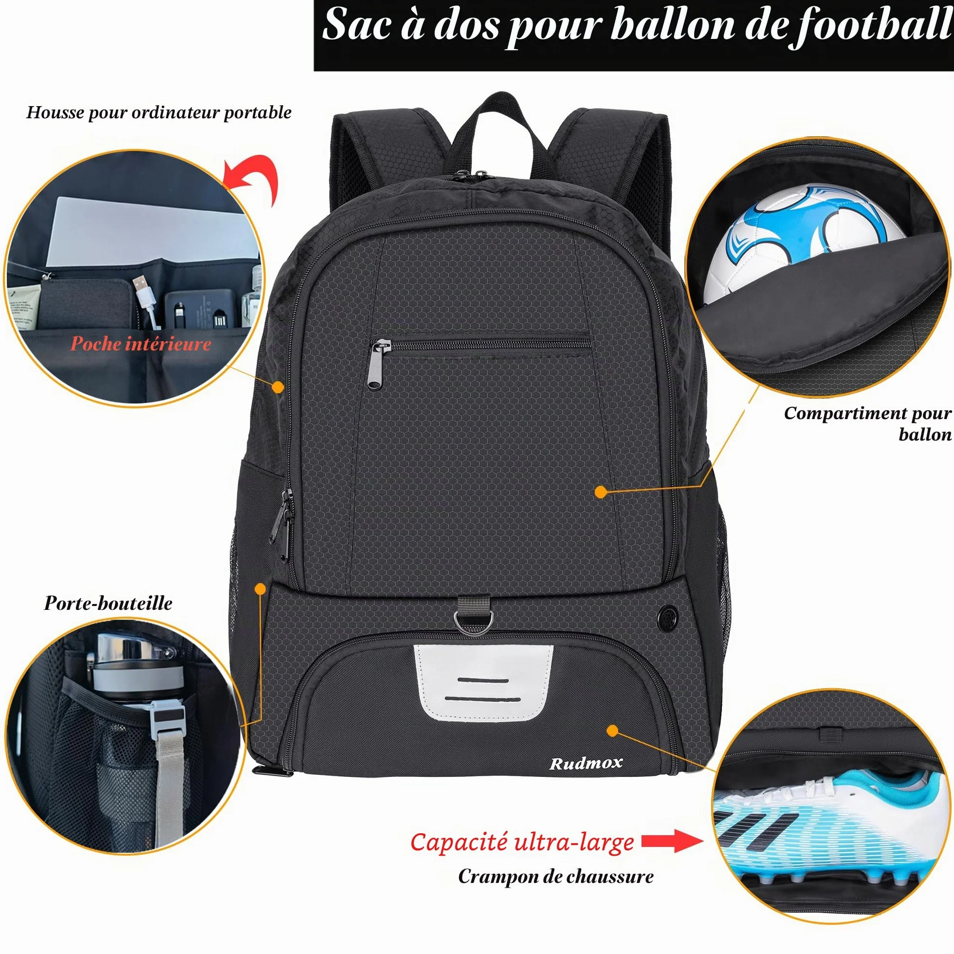 Sac à Dos de Sport Ballon Compartiment Crampons Ordinateur