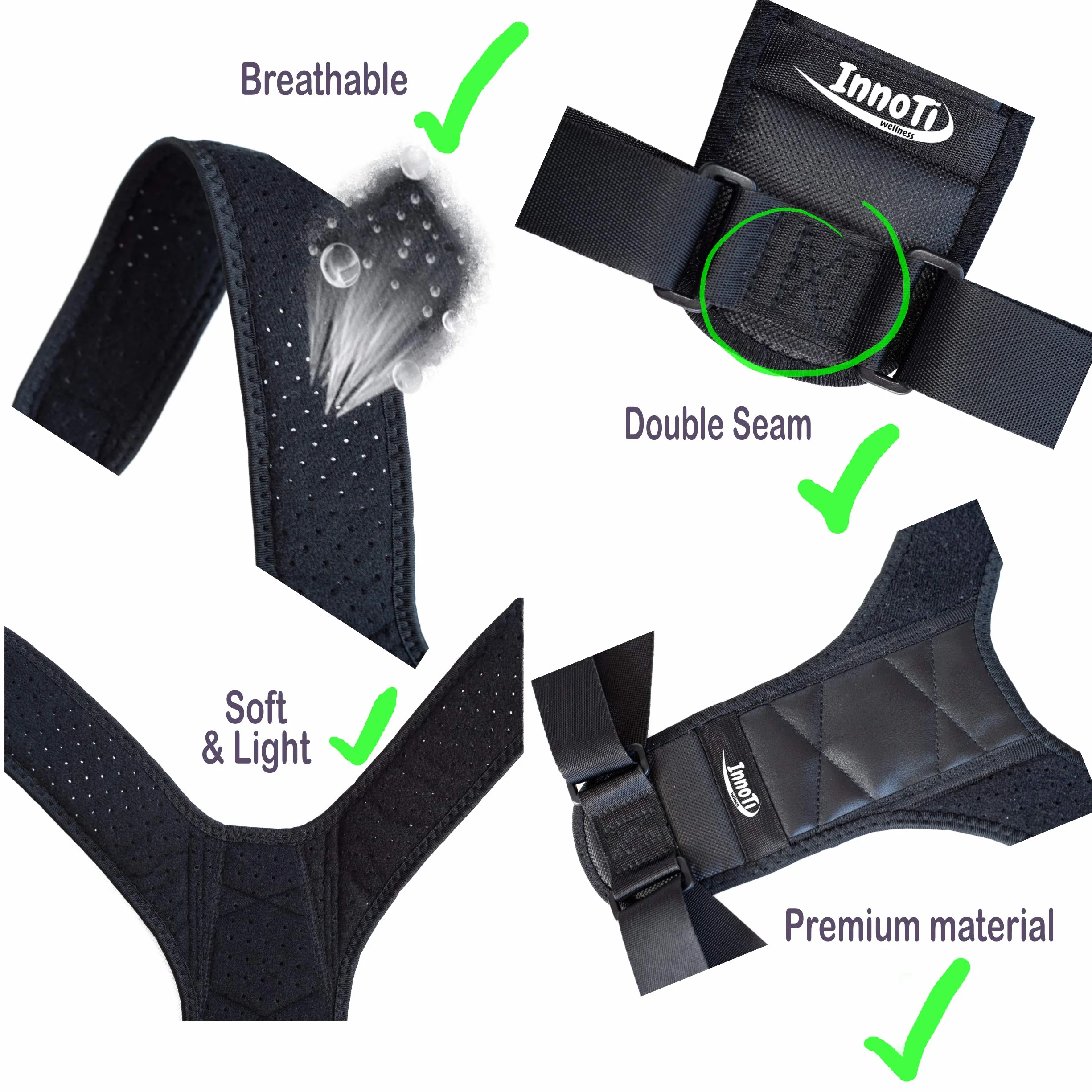 Correcteur de Posture Dos pour Hommes et Femmes - Ceinture Dorsale Ajustable Respirante Noir