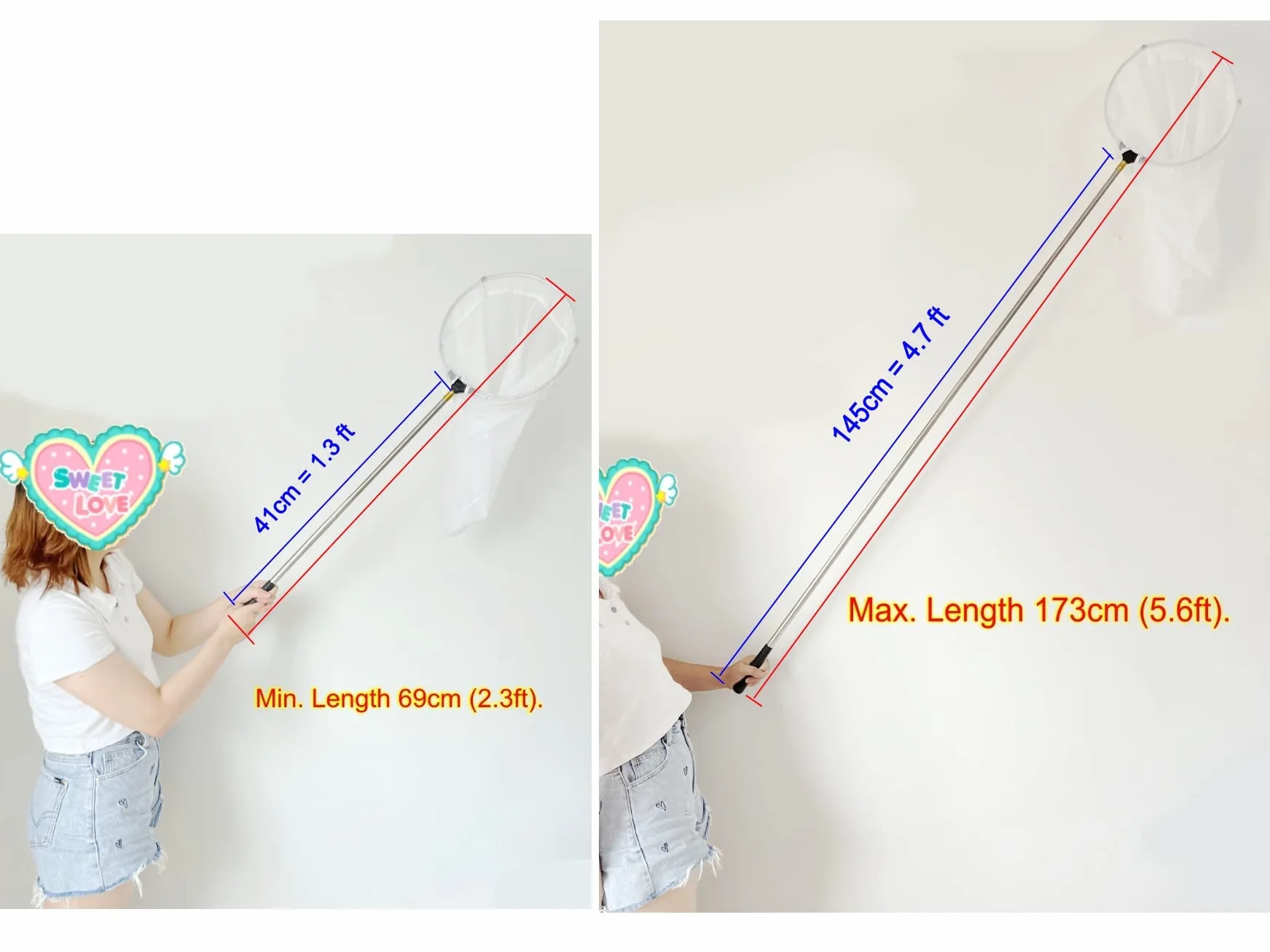 Filet de pêche extensible 150cm pour enfants avec manche télescopique pour étang et piscine