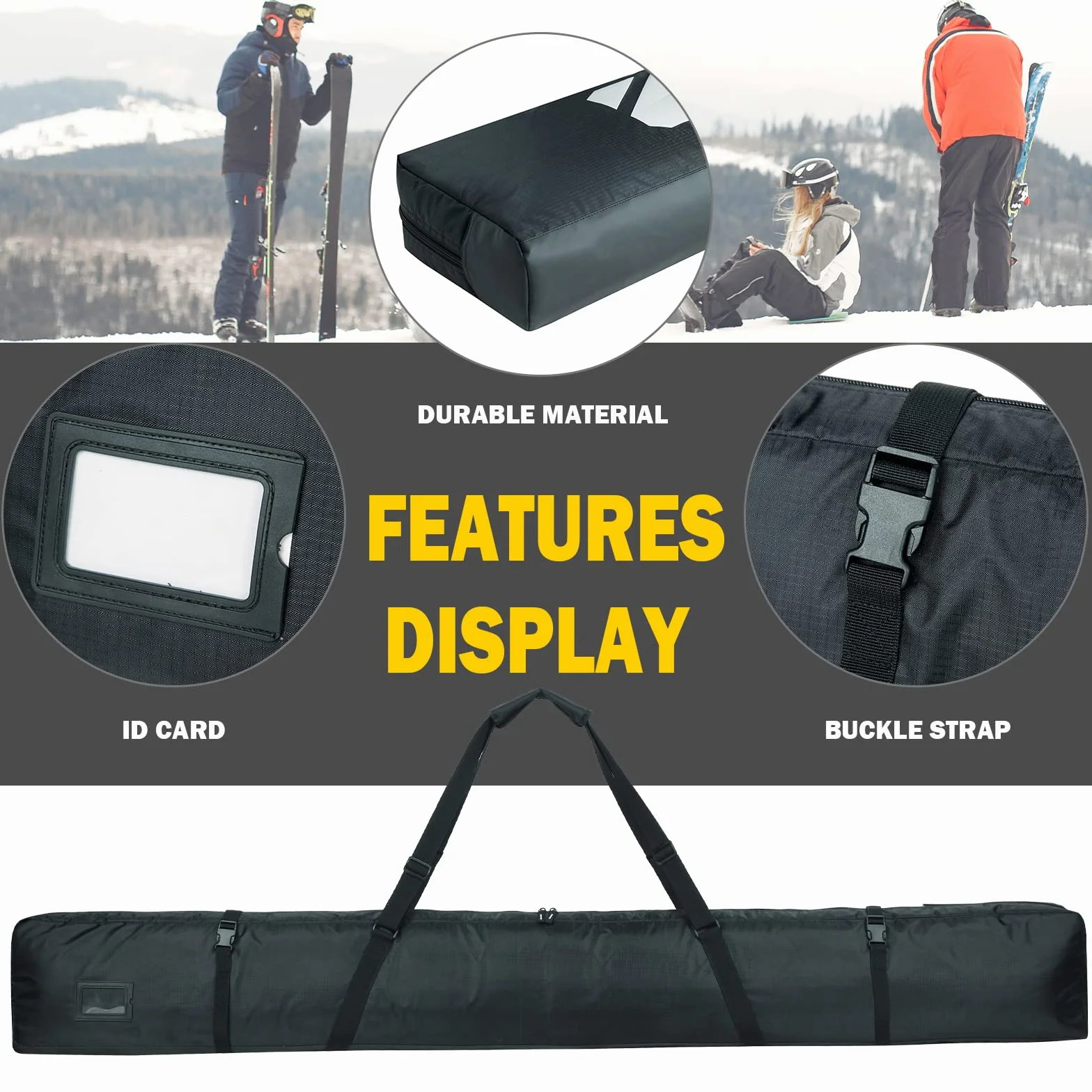 Sac de Sport d'Hiver Rembourré pour Transporter Les Skis avec Poignée Réglable