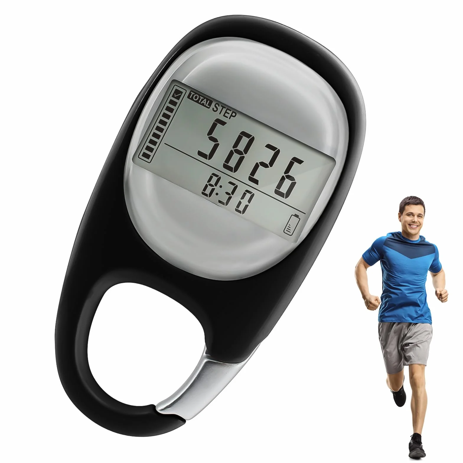 Podomètre numérique Portable 3D avec Clip - Idéal pour Jogging, Randonnée, Course à Pied - Sans Application - Noir