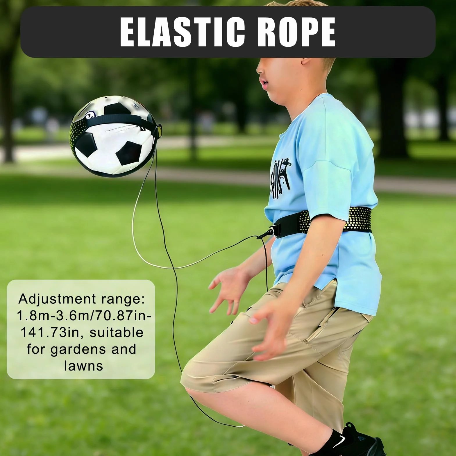 Entraîneur de Football Solo pour Enfants et Adultes - Aide au Jonglage et Contrôle de Balle - Ceinture Réglable avec Sangle Élastique pour Ballons Taille 3-5