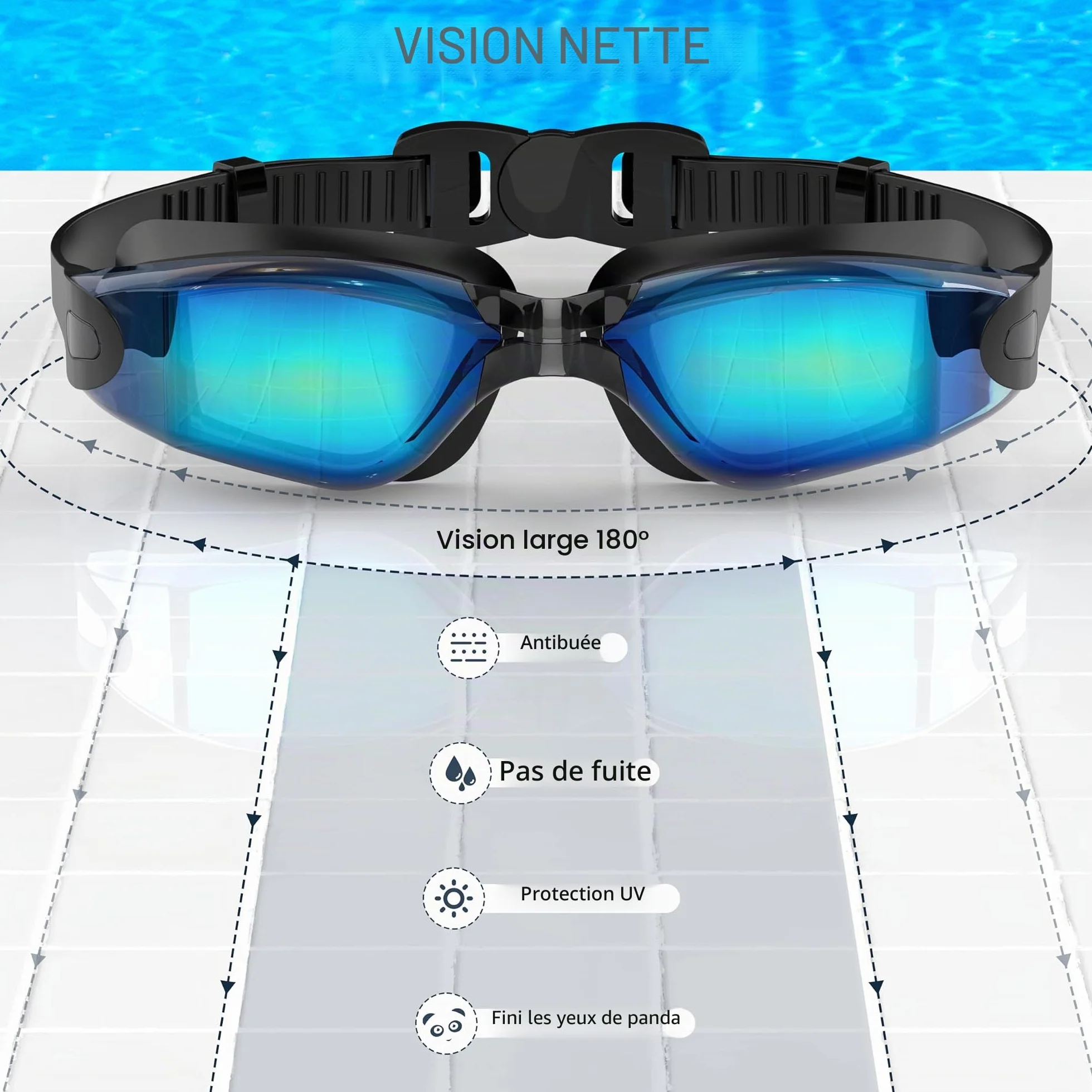 Lunettes de Natation Anti-buée Protection UV Silicone Ajustement Rapide Adulte