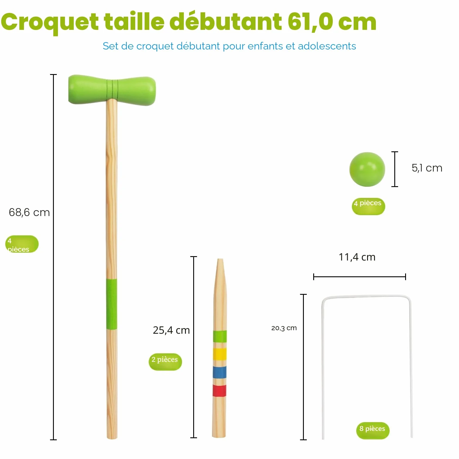 Jeu de croquet en bois WOODENFUN pour 4 joueurs enfants adultes extérieur 3 ans