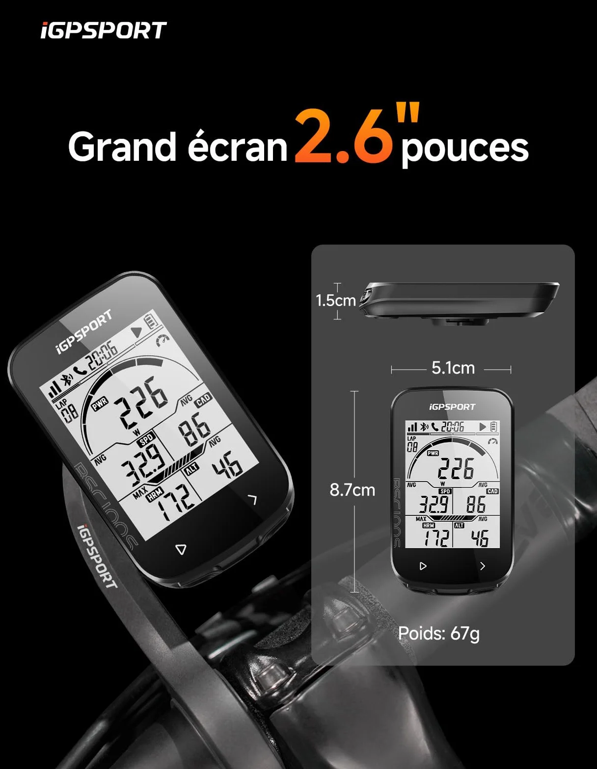 iGPSPORT BSC100S Compteur Velo GPS sans Fil, Écran 2,6'', 40H Autonomie, IPX7