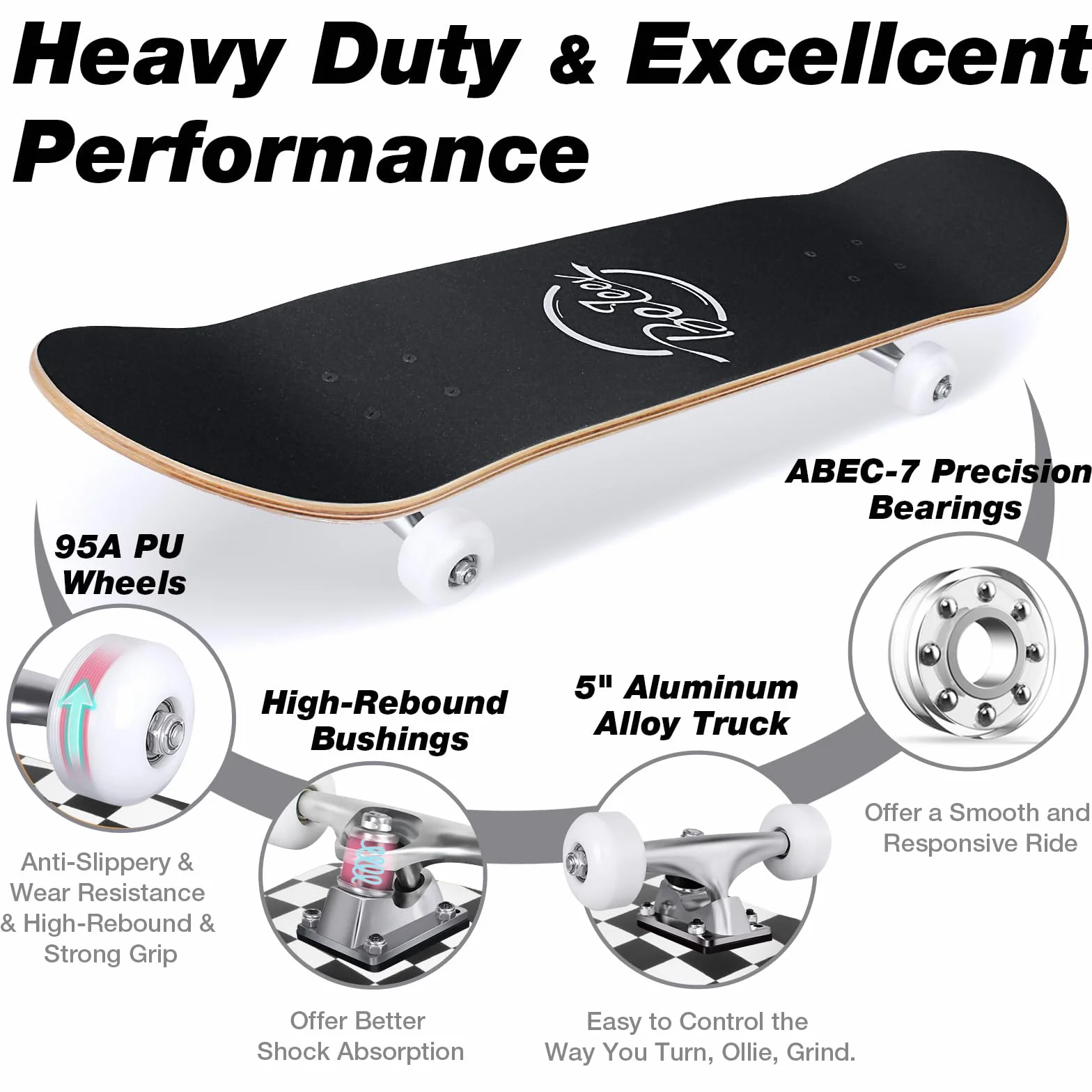 BELEEV Skateboard 31x8 Complet Cruiser Débutants Enfants Adulte Érable Canadien 7 Couches Double Plateau Concave Outil en T