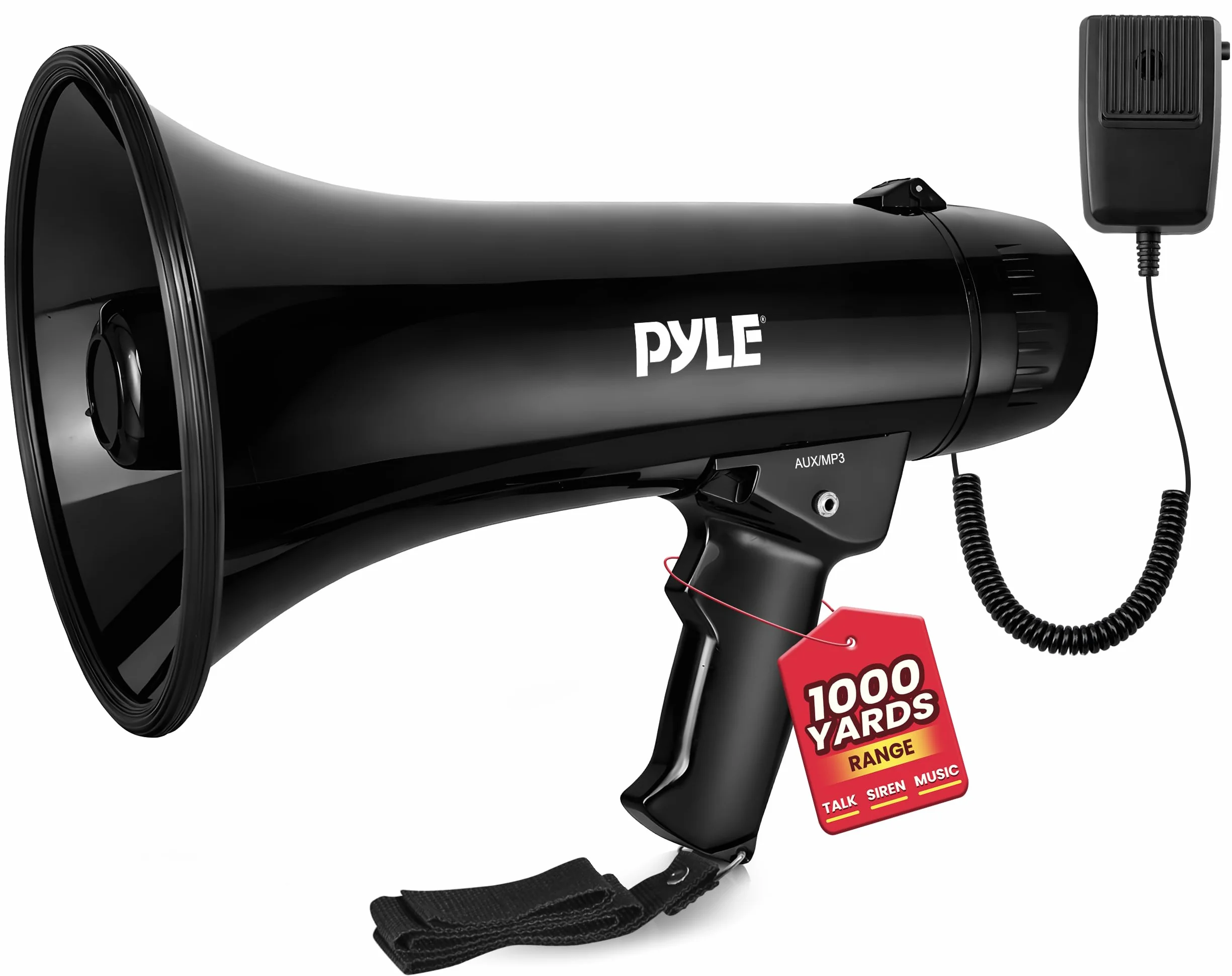 Pyle Mégaphone Porte Voix avec Sirène Intégrée, Contrôle de Volume, Portée 1100 mètres