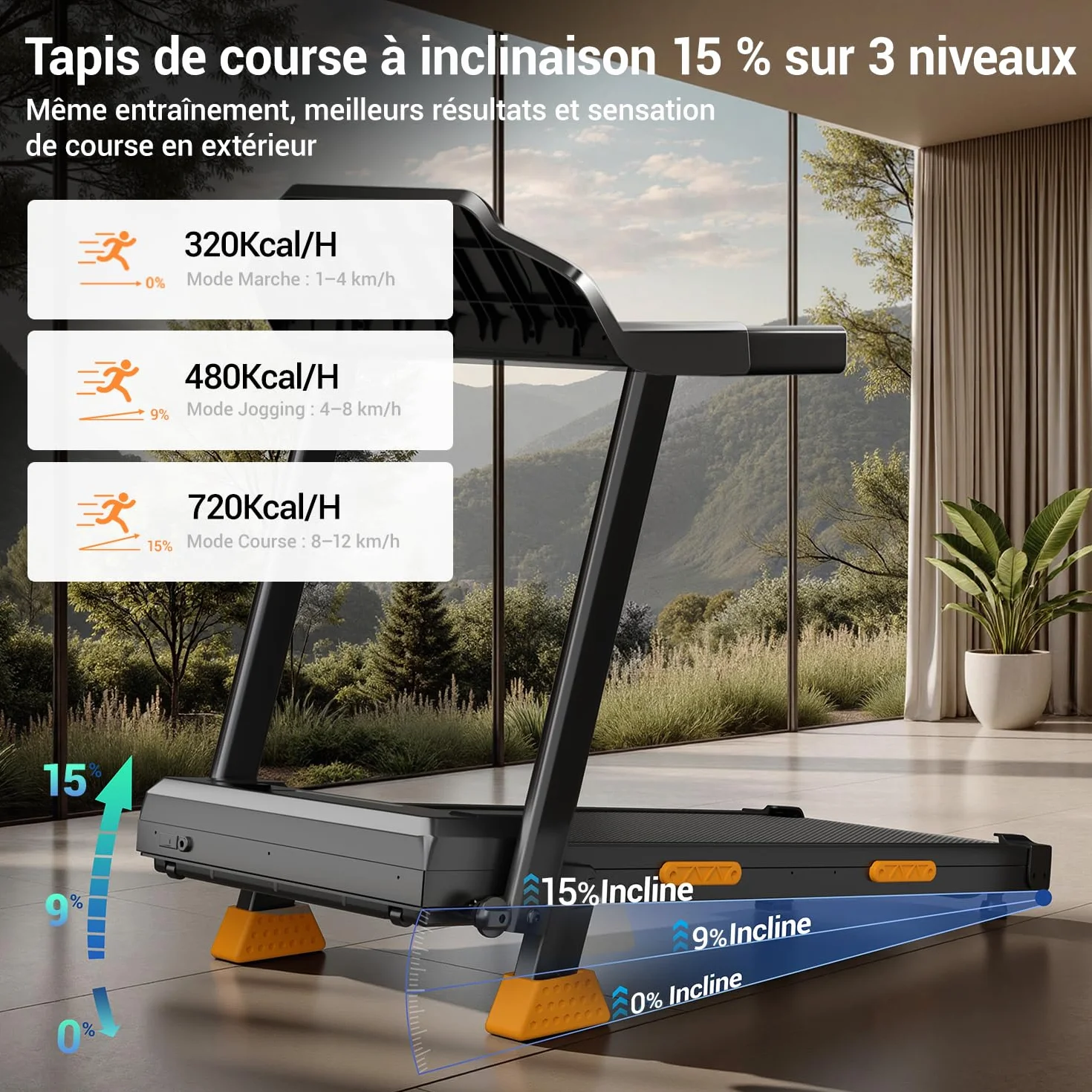 LONTEK Tapis de Course Pliable Inclinable 15% 12KM/H avec Moteur 3,0 CV Charge Max. 136KG