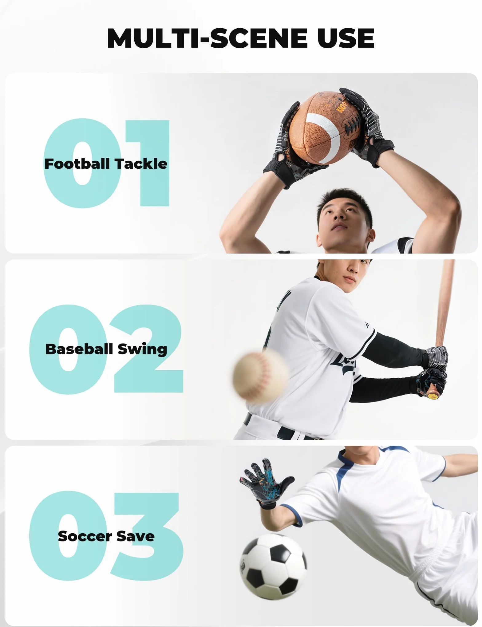 ROCKBROS Gants de Receveur Football Américain Paume PU Antidérapante Maintien Réglable