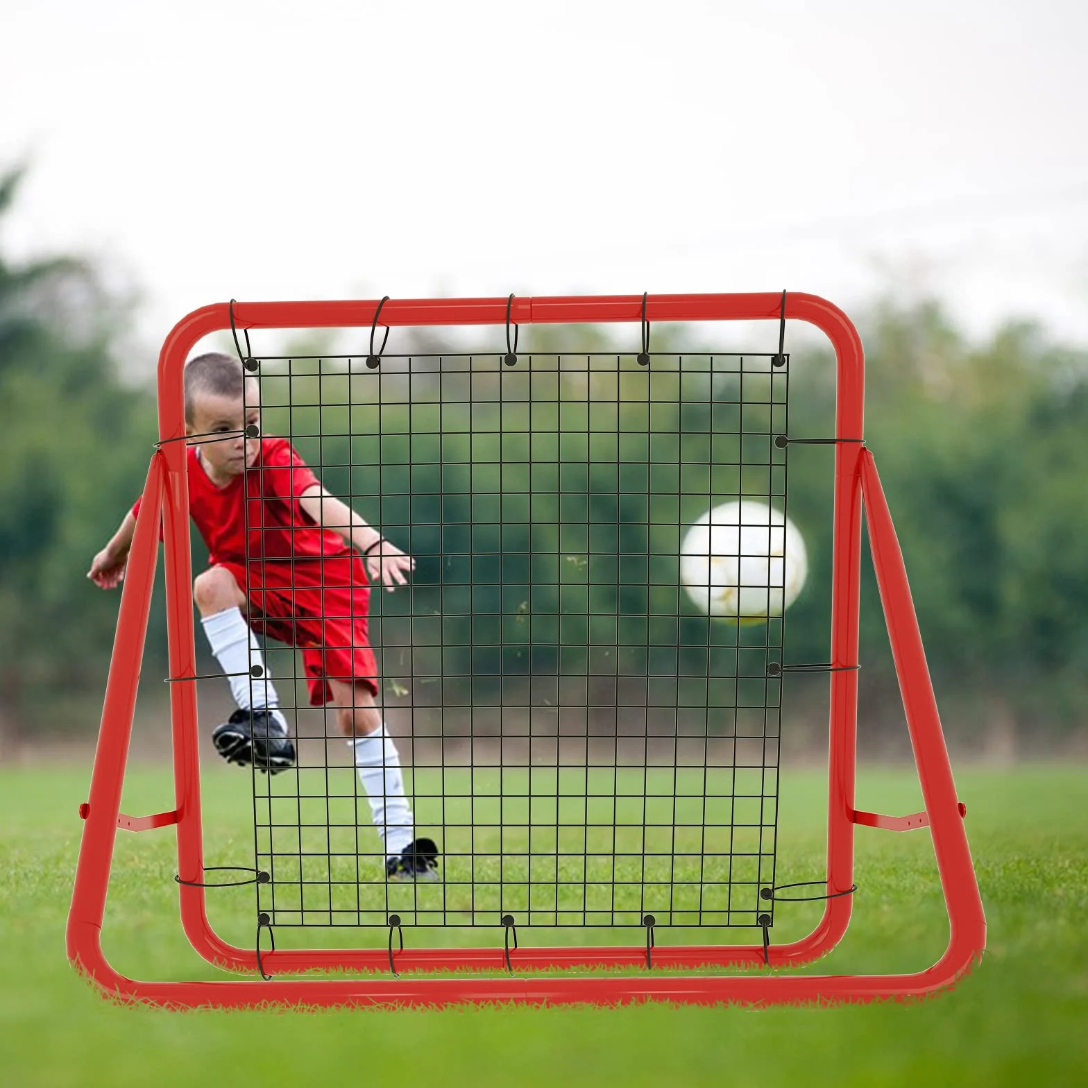 Filet de rebond de football Kickback Solo Rebound Kick Trainer 100 x 100 x 65 cm rouge