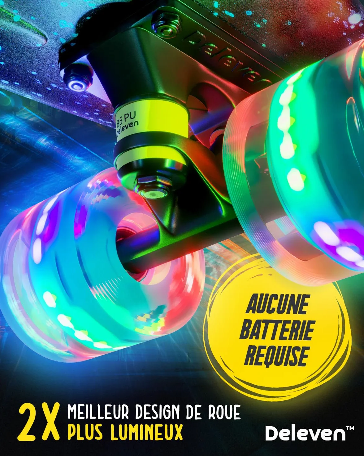 Deleven Skateboard 56cm Roues LED ABEC 7 pour Enfants Débutants