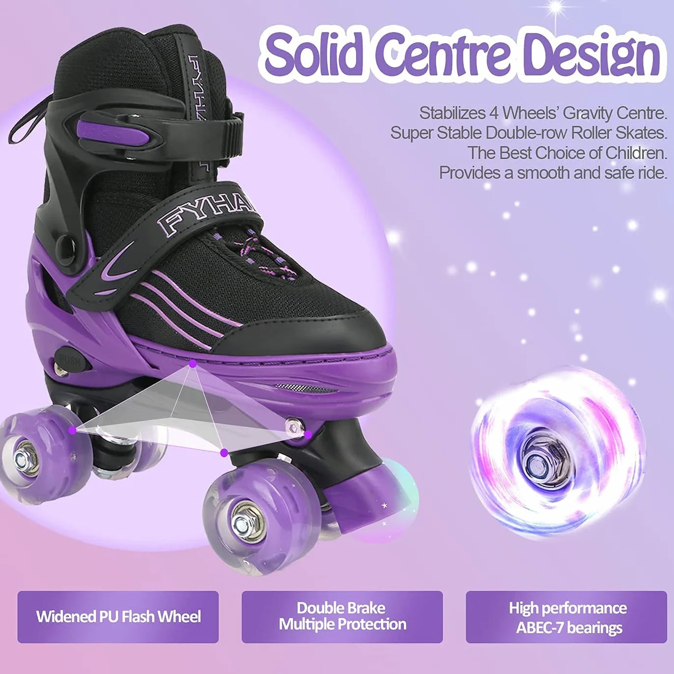 Patins à roulettes pour enfants avec roues lumineuses, réglables en 4 tailles, débutants