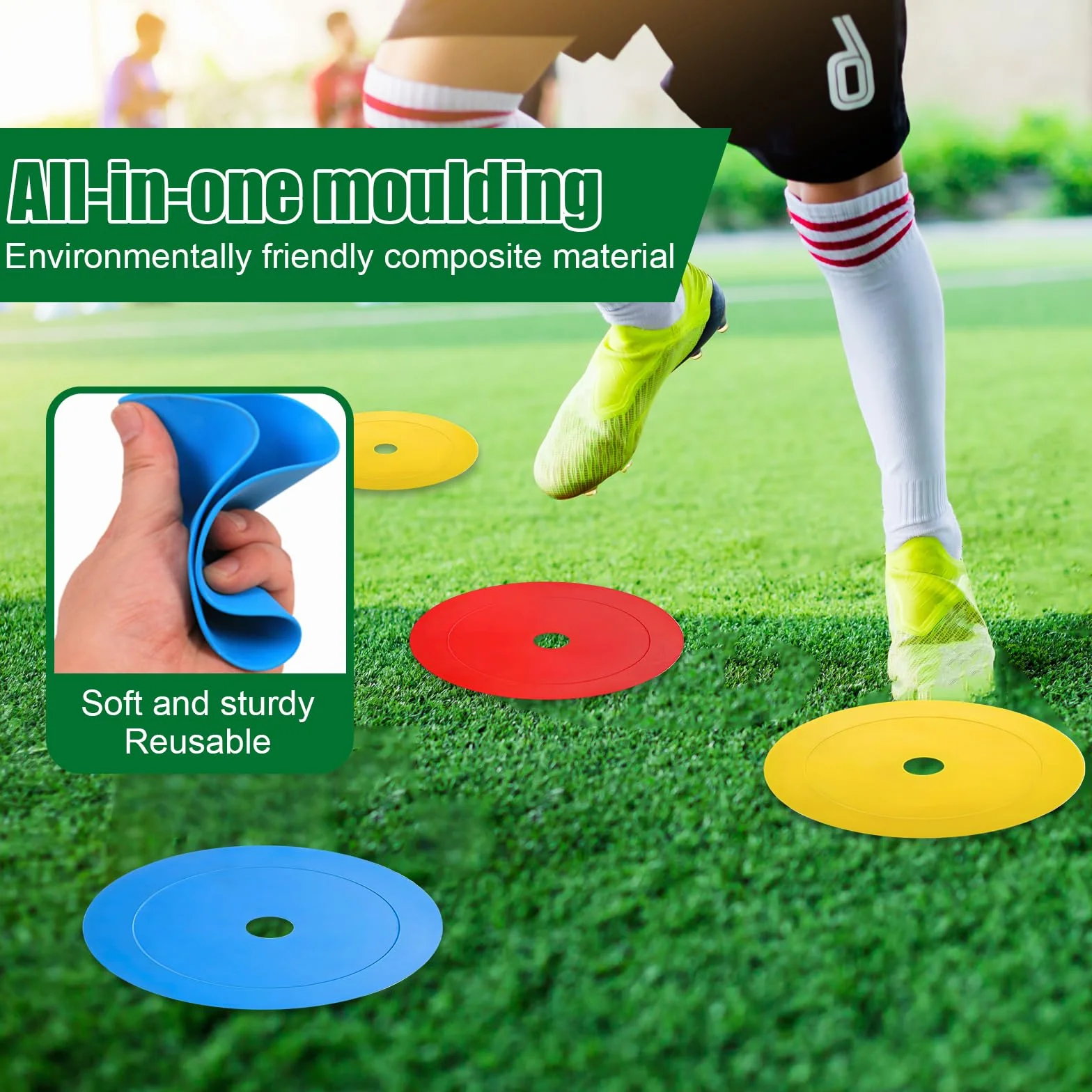 Lot de 24 Disques de Marquage Plat 15cm Football - Antidérapants Souples Cônes PE Flexible