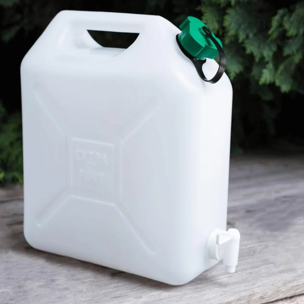Bidon à Eau 10 L Jerrican Extra Fort avec Bouchon Simple et Robinet Certifié Contact Alimentaire 29 x 14 x 35 cm Naturel