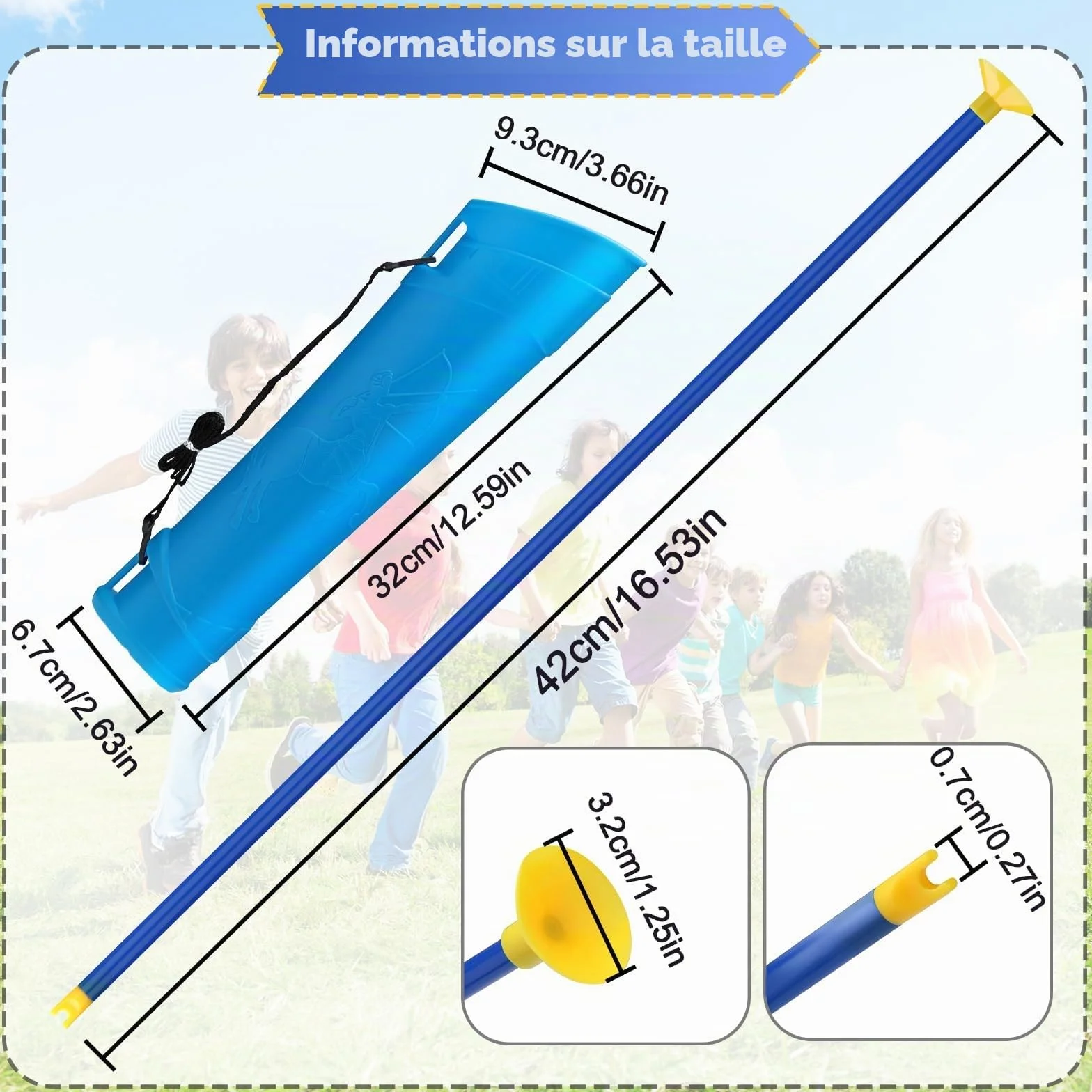 Ventouse Flèches 42 cm avec Carquois, Accessoires de Tir à Larc, Ensemble pour Enfants