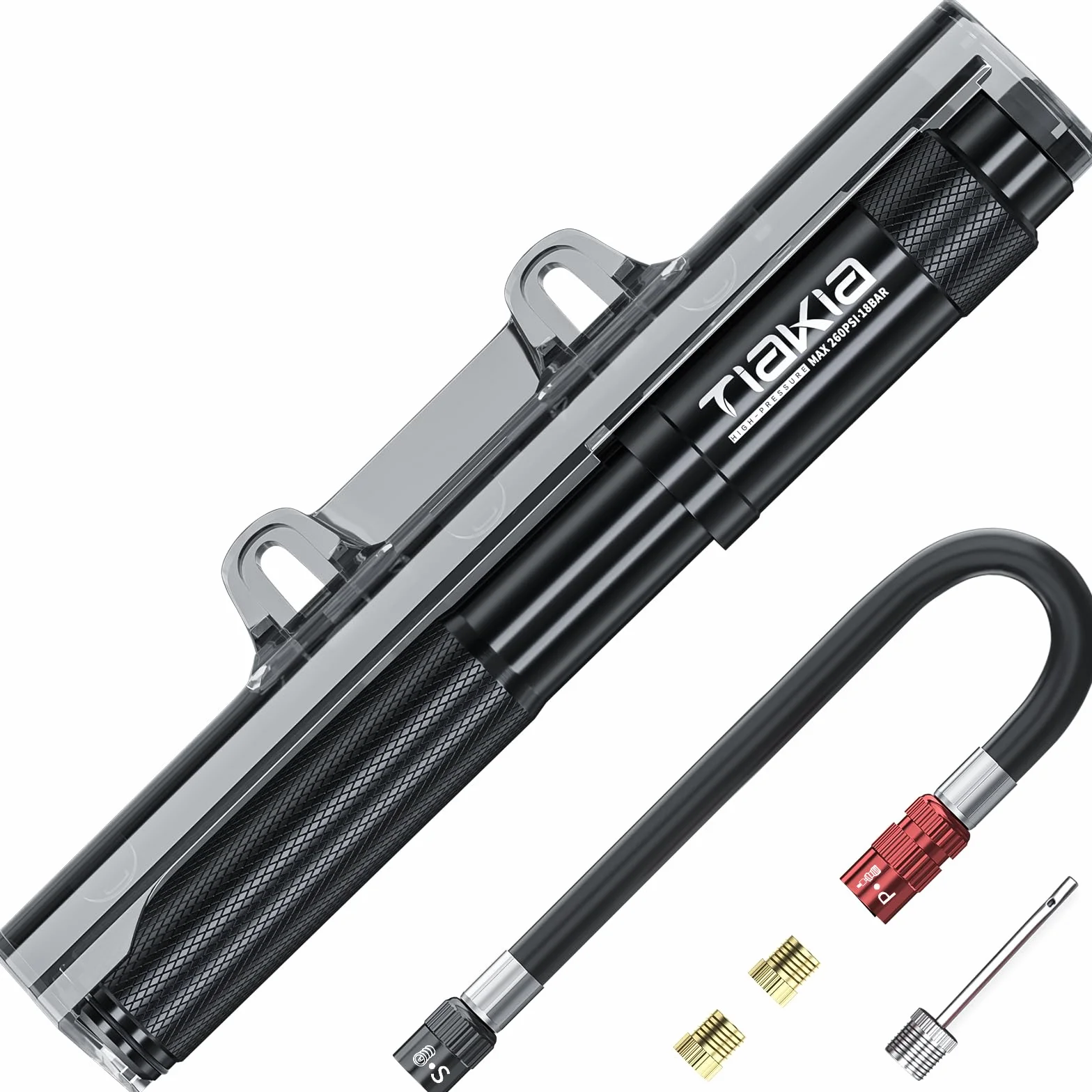 Tiakia Pompe à Vélo Haute Pression 260PSI Compacte Légère avec Support Valve Presta Schrader Dunlop