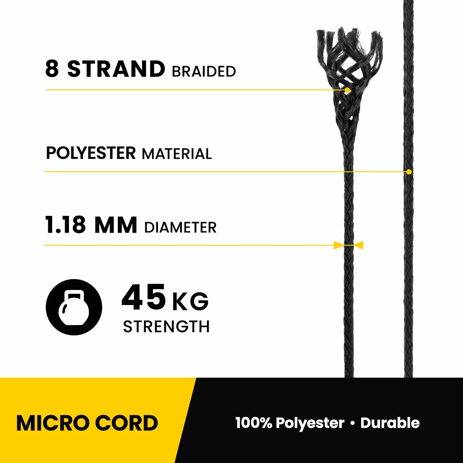 Micro Corde 1.18mm Paracorde 30m Bobine Noir pour Bijoux Bracelet Pêche Bricolage 45kg