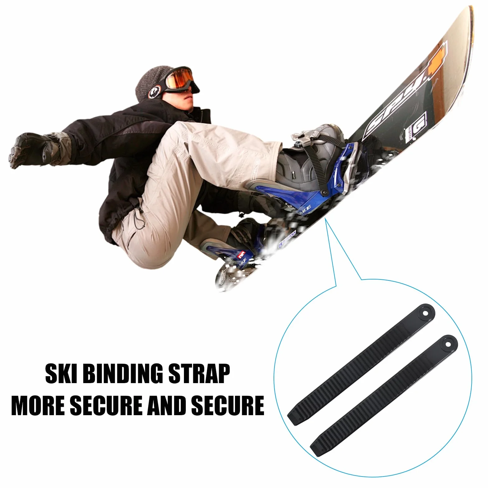 Sangles de Cheville Snowboard 20cm Noires, Fixation d'Échelle de Remplacement