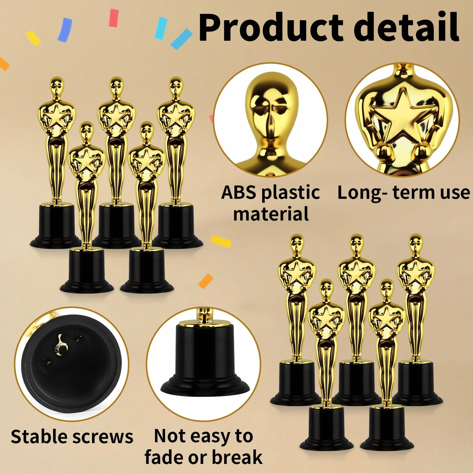 Trophée Doré en Plastique Mini 10 Pièces pour Décorations de Fête, Cadeaux d'École, Prix de Jeu
