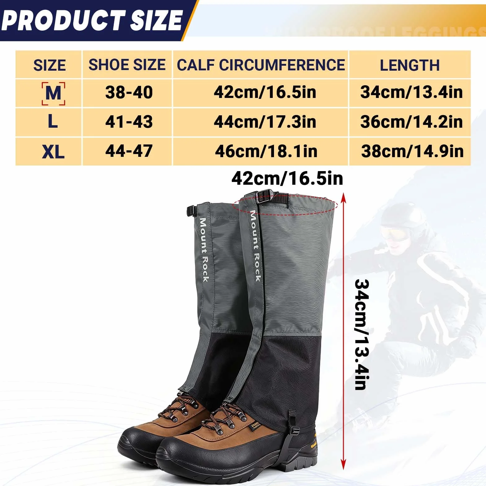 Guêtres de Randonnée Imperméables Réglables pour Homme Femme Ski Escalade Chasse