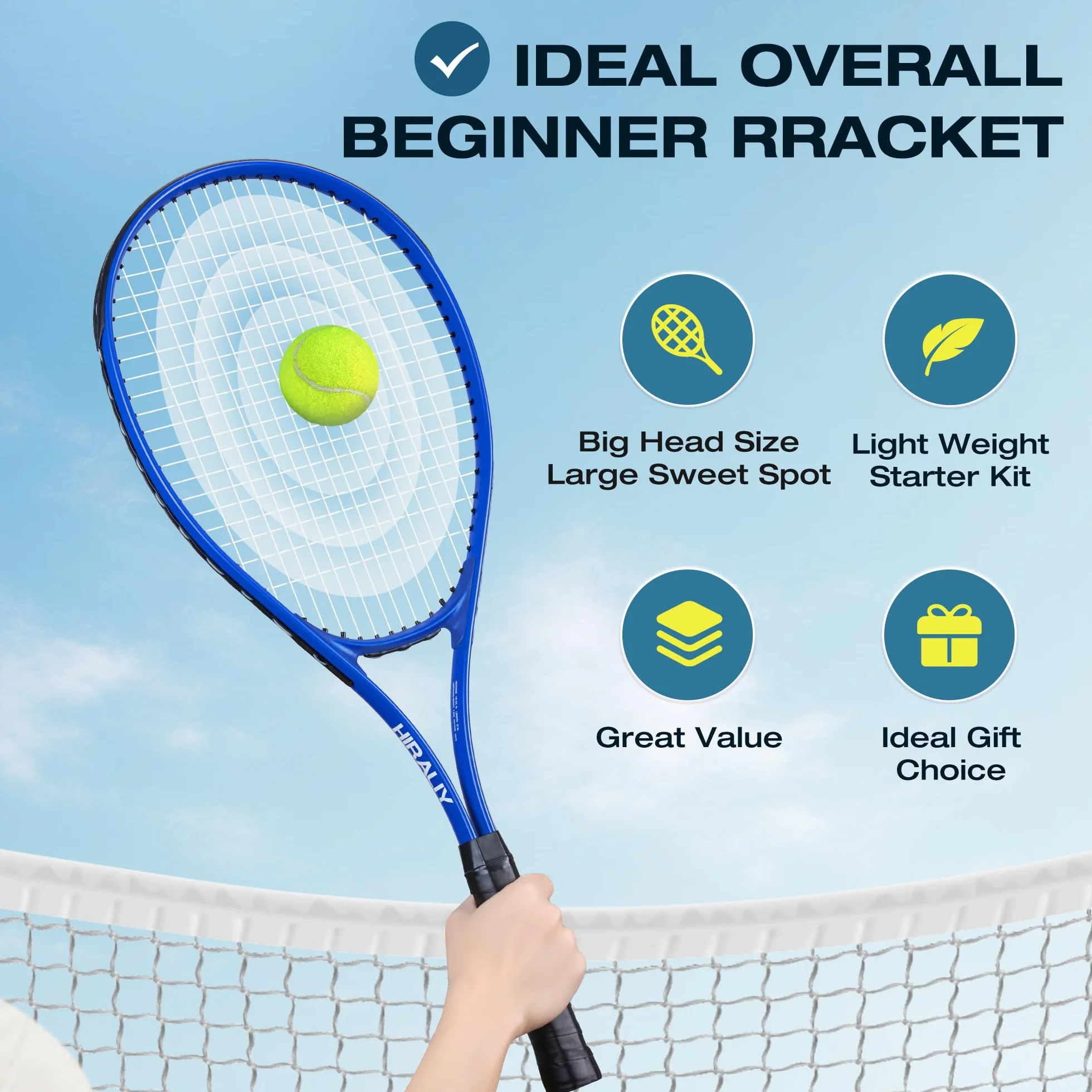 HIRALIY Ensemble de Raquettes de Tennis 68,6 cm pour Adultes, 2 Raquettes Pré-cordées, 2 Bandes, 3 Balles, Sac