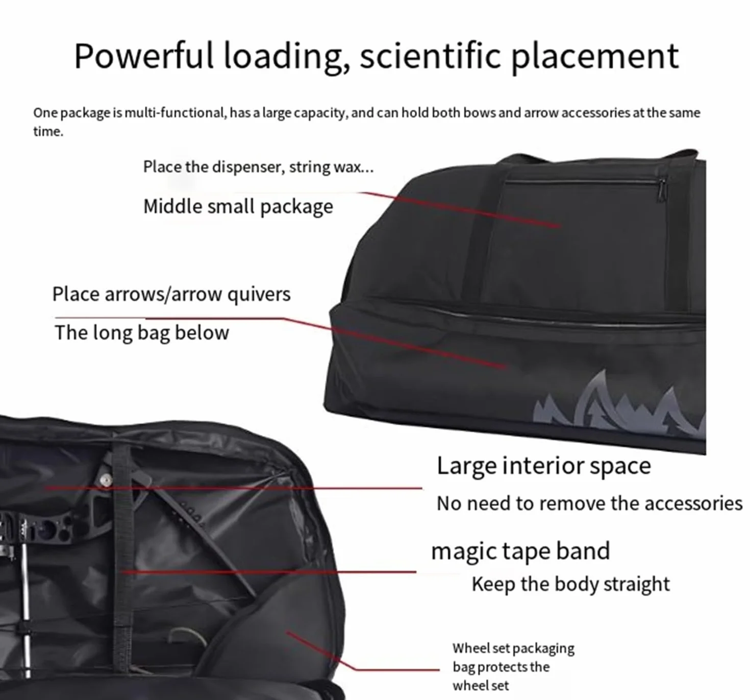 Sac d'arc à poulies en toile de grande capacité avec bretelles réglables, portable 115cm