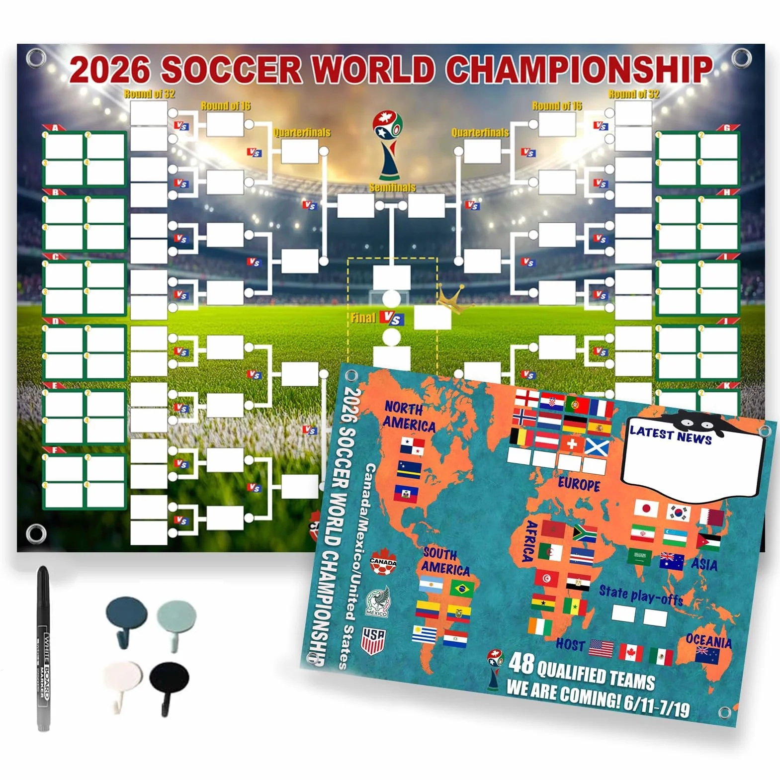 Affiche Coupe du Monde 2026 Double Face 77x54 cm Décoration Football