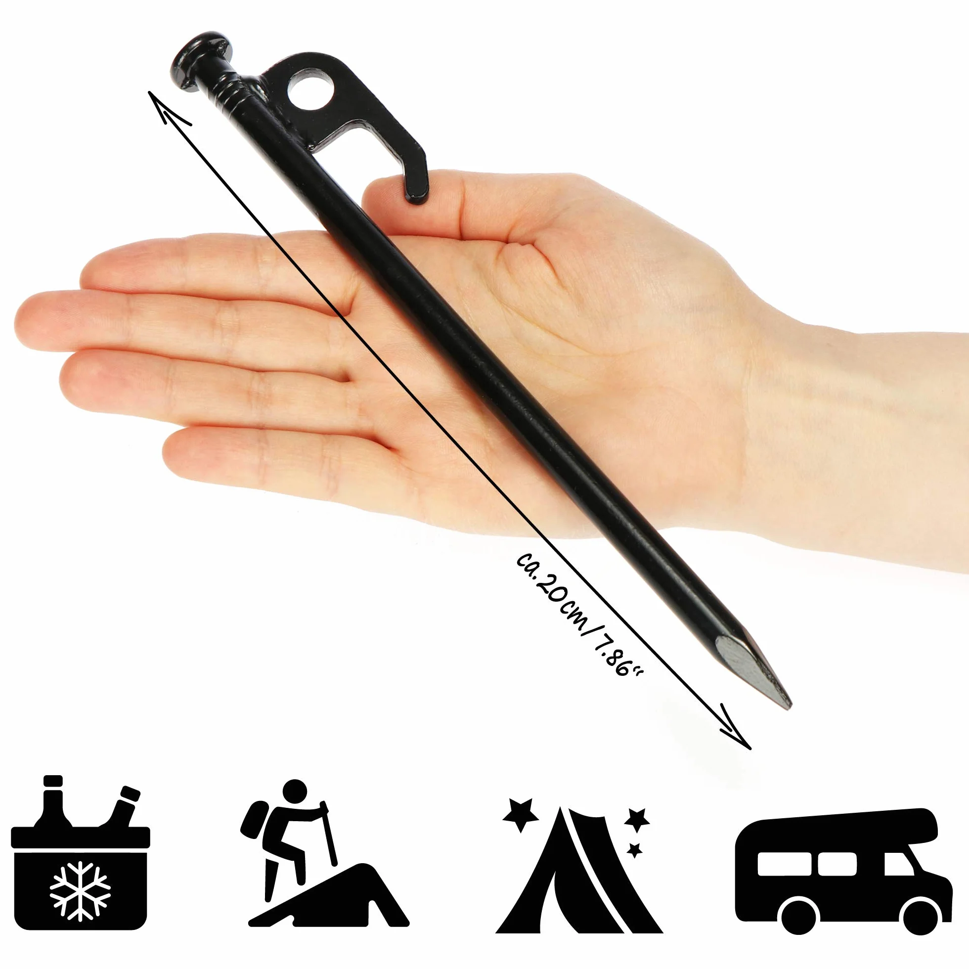 Piquets de Tente en Acier 20 cm COM-FOUR pour Camping et Extérieur - Longs et Robustes