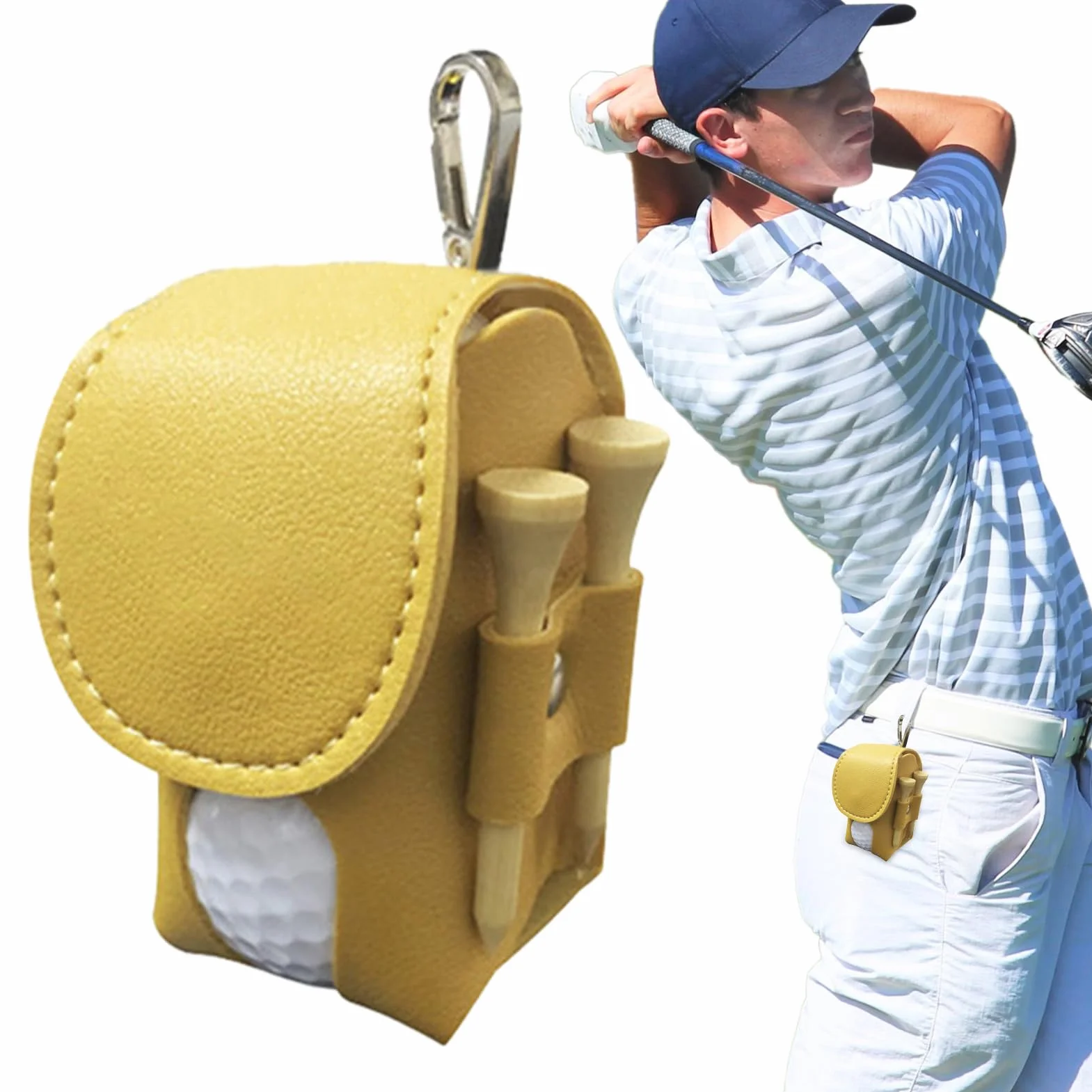 Pochette Golf Hommes Cuir PU Porte-Tees Ceinture Organisateur Balles Clip Transport