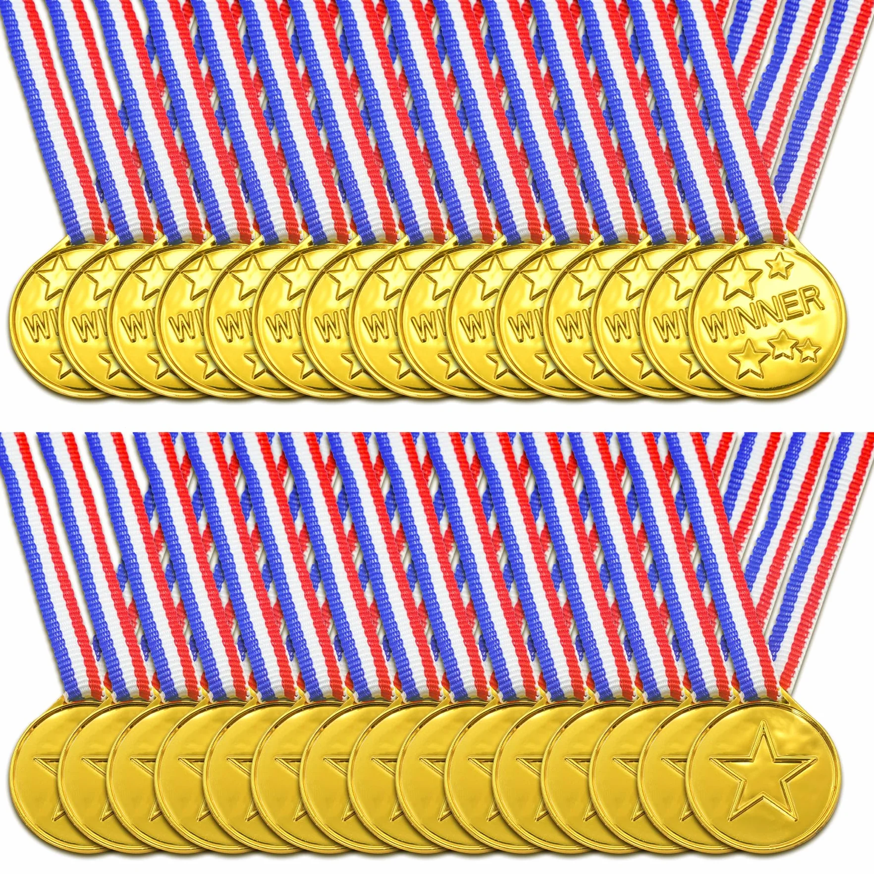 Brelet Medaille pour Enfant, 30 Pcs Médailles d'or Gagnant en Plastique avec Collier pour Compétition Sportive