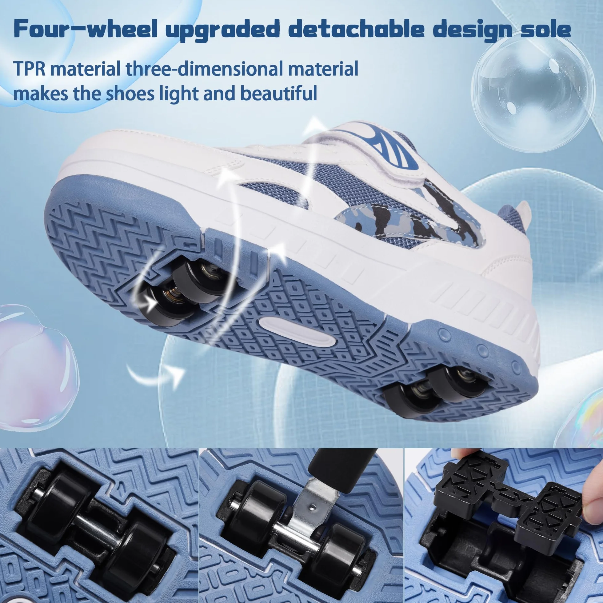 Patins à roulettes 2 en 1 pour garçons et filles, Chaussures de sport skateboard