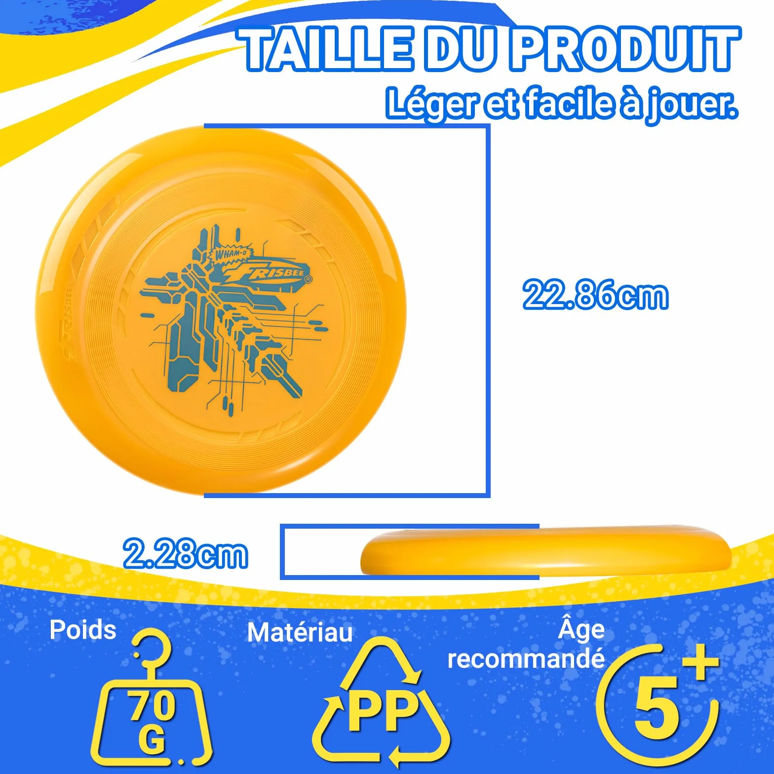 Wham-O Frisbee Disque Volant 22.86cm 70g Jouet Léger pour Débutants Enfants 5 Ans+