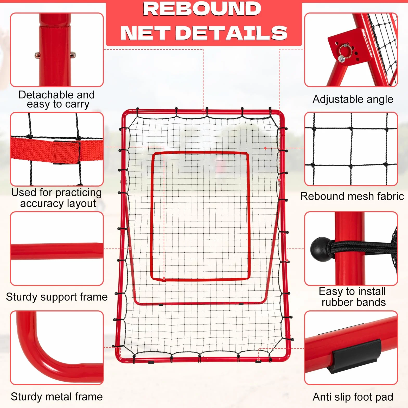 AKOZLIN Filet de rebond baseball softball 5 angles réglables 1,8 x 1,2 m avec zone de frappe sac de transport