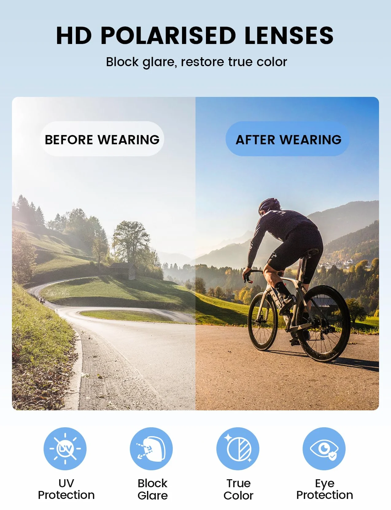 Lamicall Lunettes de Soleil Polarisées Cyclisme UV400 TR90-Monture Ultra-Légère