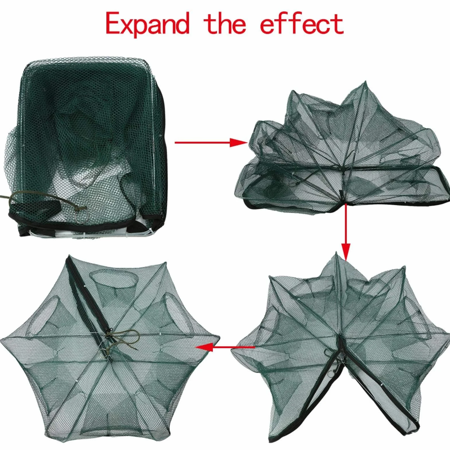 Cyrank Piège à ménés 6/12 Trous Filet de pêche Pliable avec épuisette pour Poissons-appâts