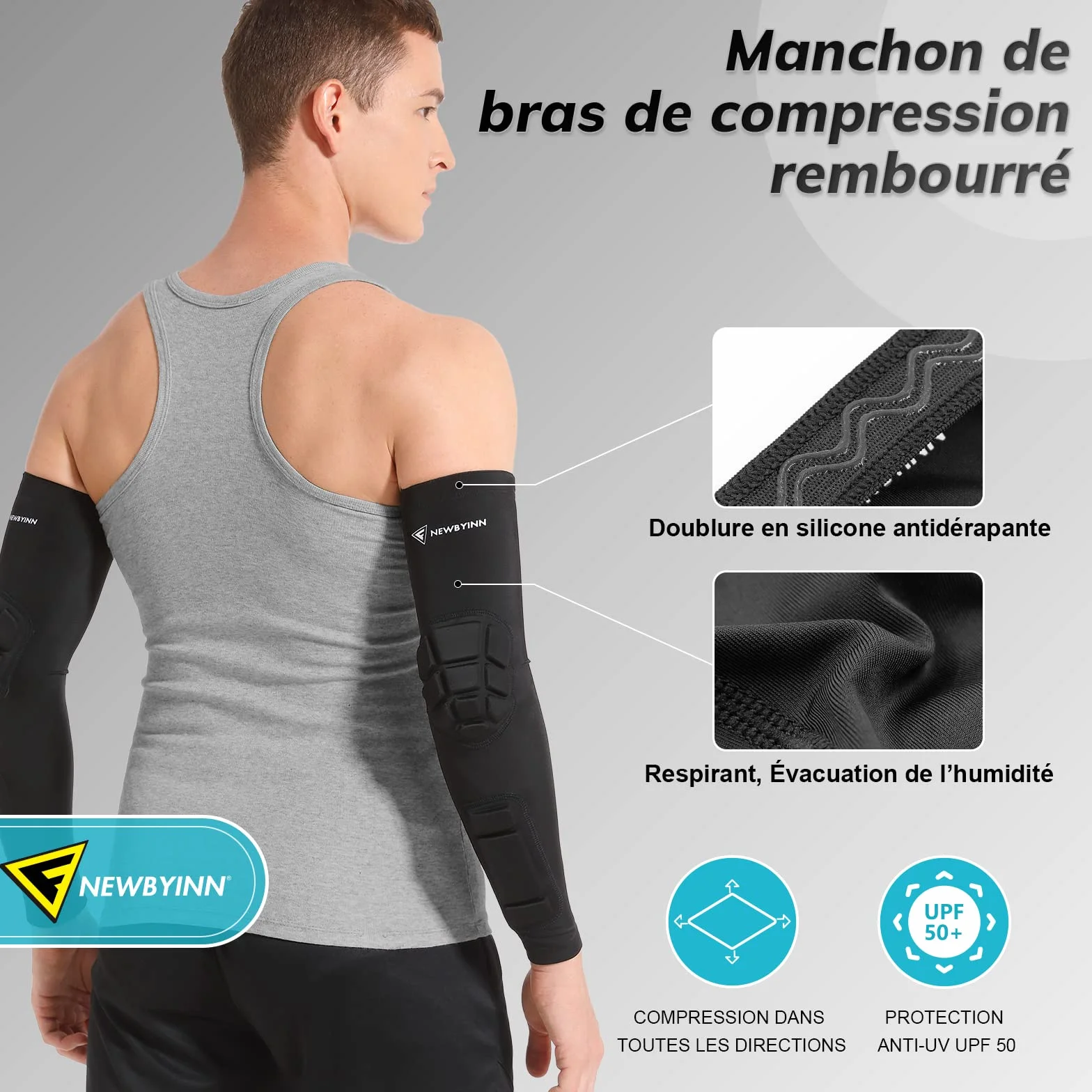 Newbyinn Manche Coude Rembourré 1 Paire Coudiere Protection Avant Bras pour Volleyball Basketball Football