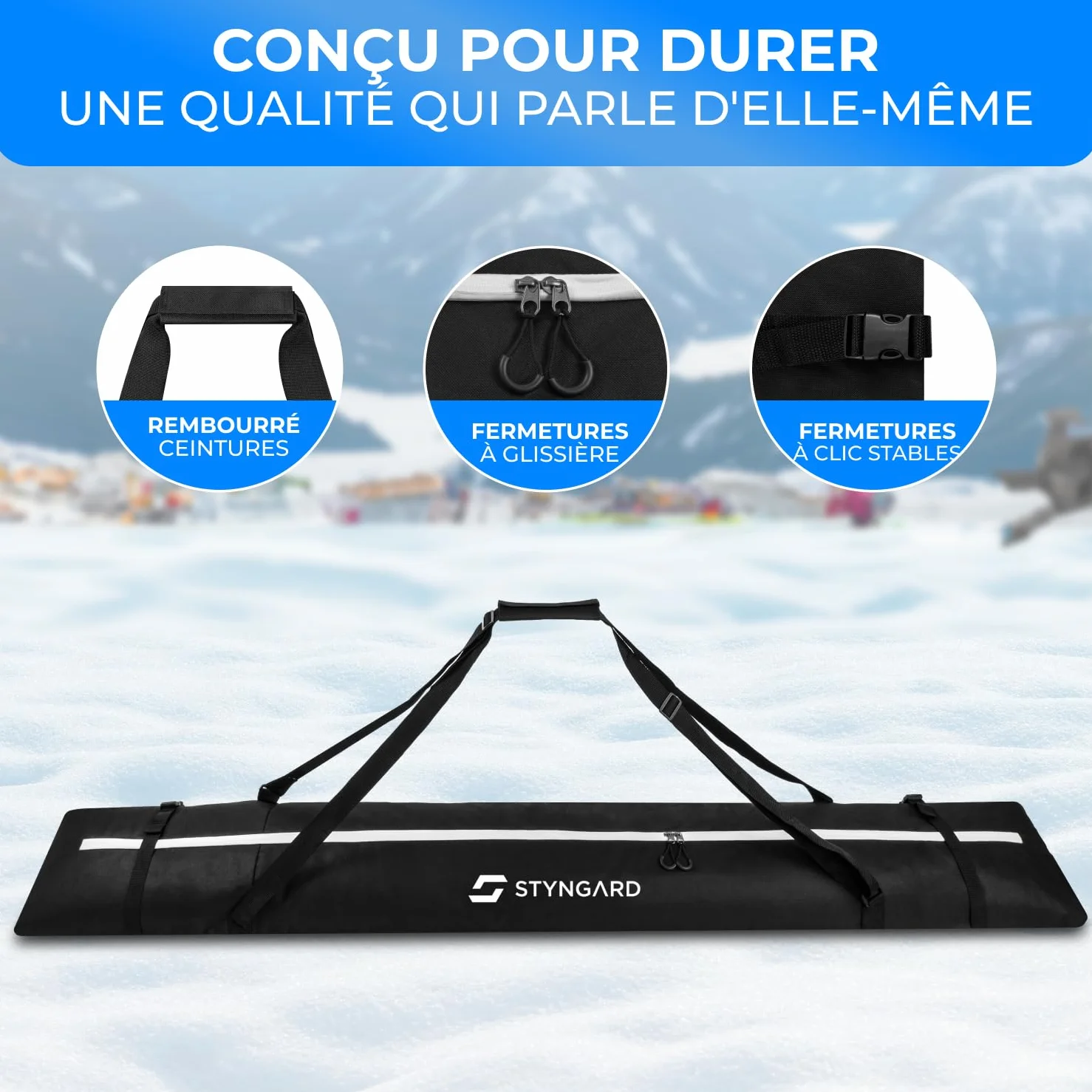 STYNGARD Housse à Skis 180 cm Sac à Skis Robuste Fermetures éclair Modèle Aspen