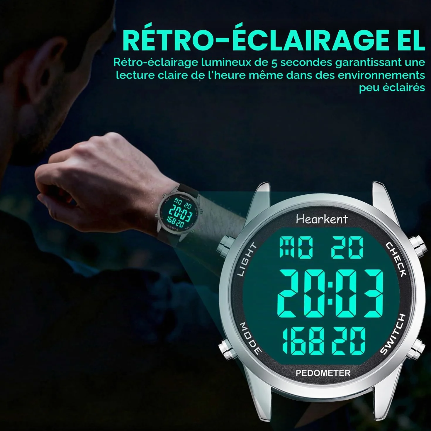 Montre podomètre grands chiffres LCD compteur pas calories sans application