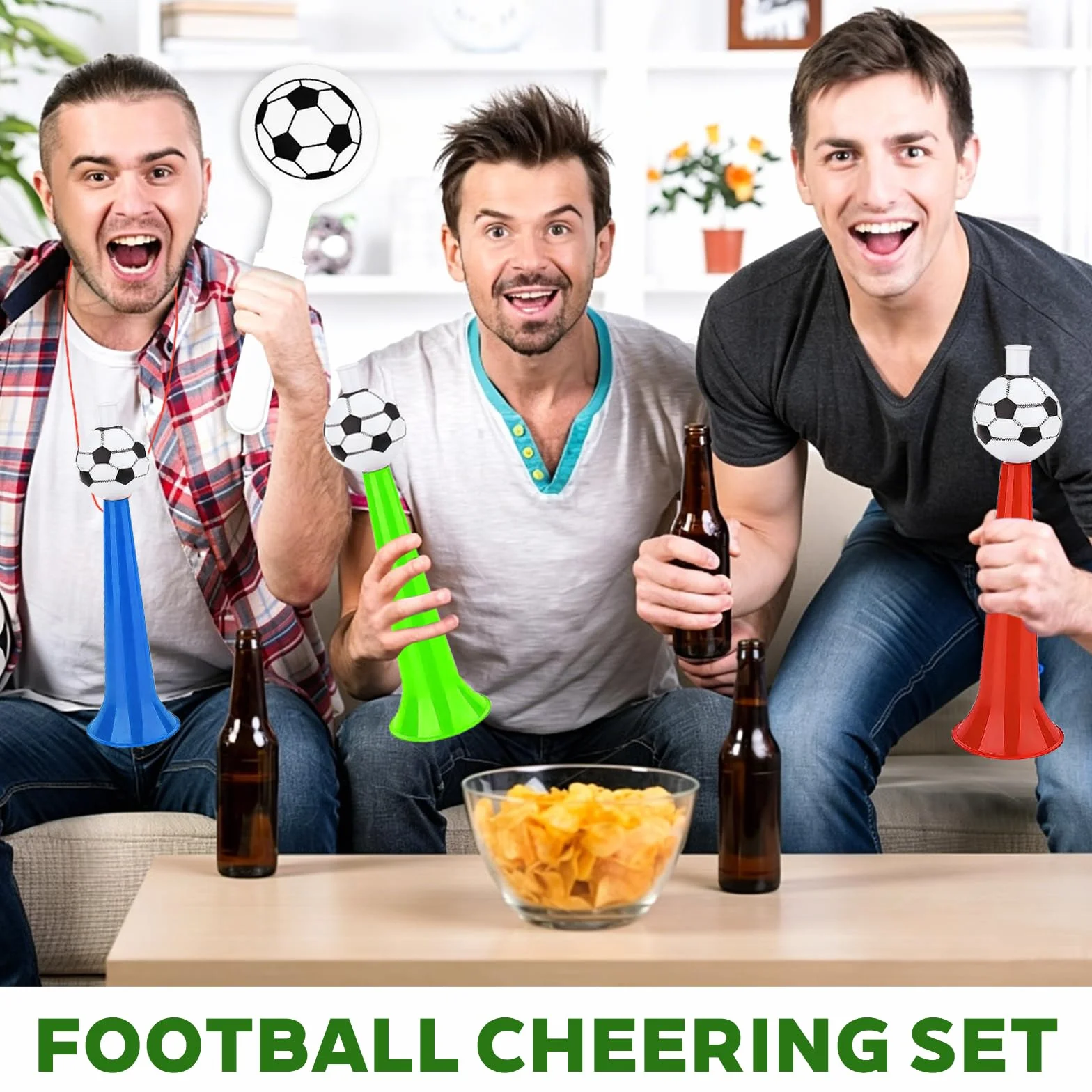 Lot de 3 Vuvuzela Football Tröte avec 6 Claque à Main pour Événements Sportifs