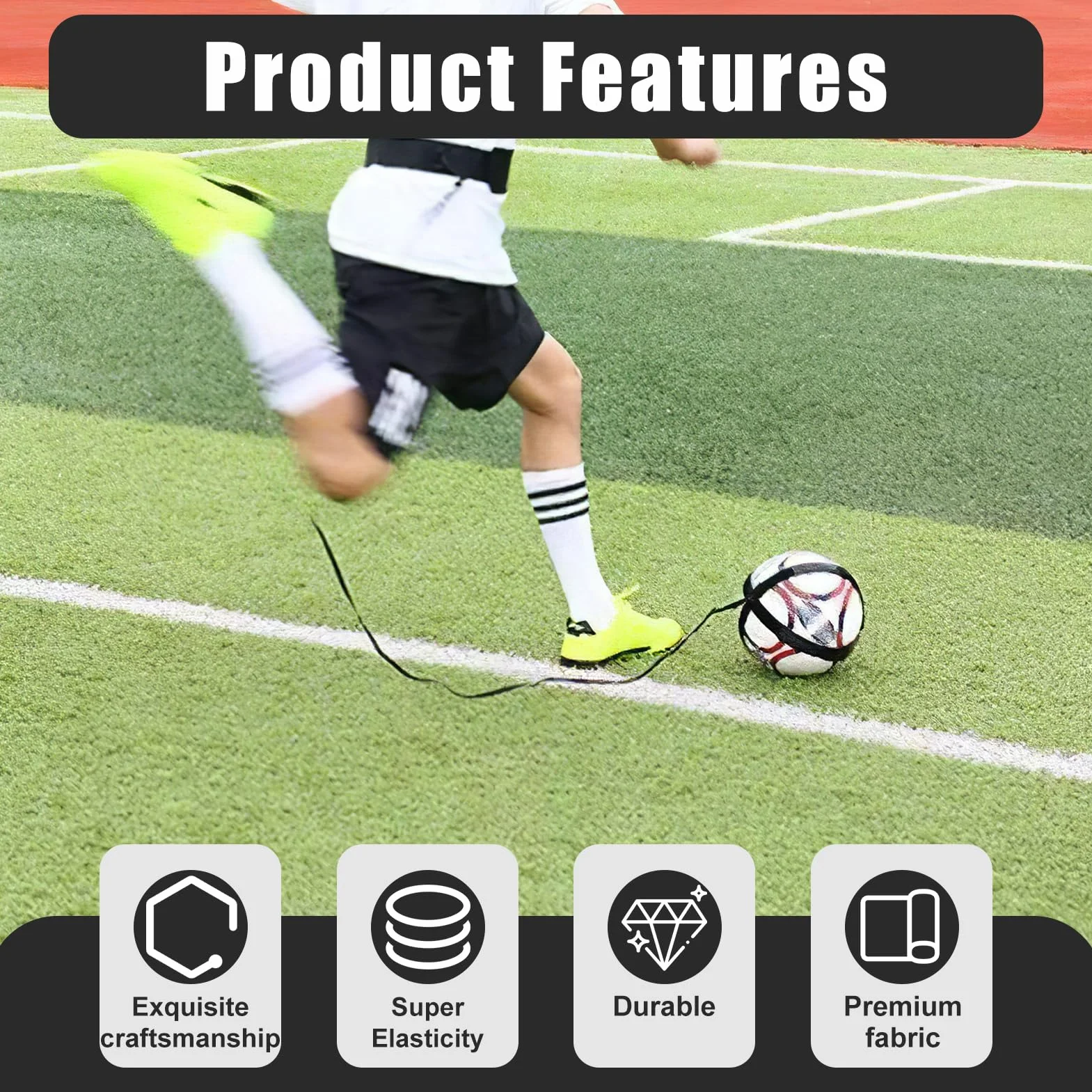Entraîneur de Football Solo pour Enfants et Adultes - Aide au Jonglage et Contrôle de Balle - Ceinture Réglable avec Sangle Élastique pour Ballons Taille 3-5