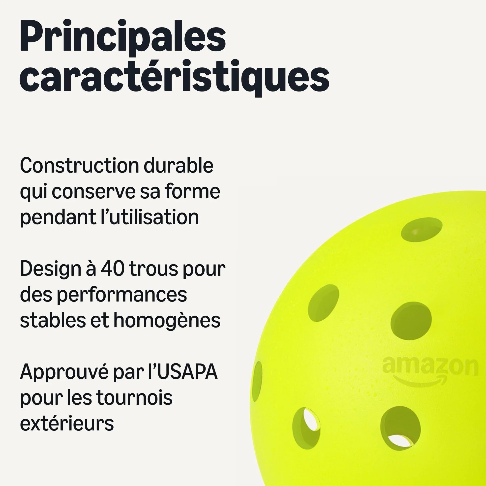 Amazon Basics Balles de Pickleball d’Extérieur 7,4cm Jaunes