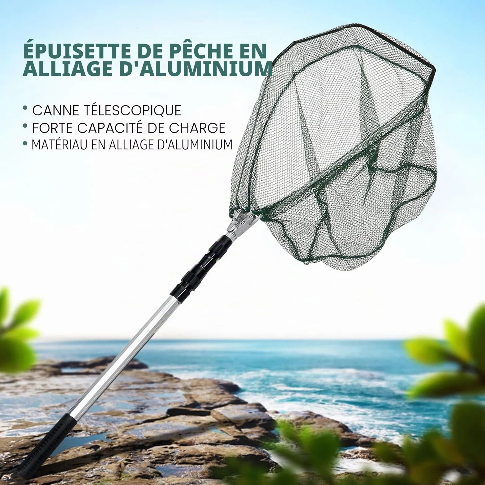 KK'S GLAMS Épuisette de pêche télescopique pliable 1,5 m alliage d'aluminium