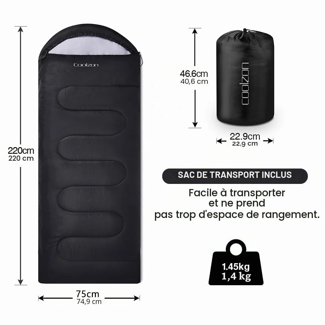 Coolzon Sac de Couchage Camping 3-4 Saisons Adulte Ultra Léger Chaud