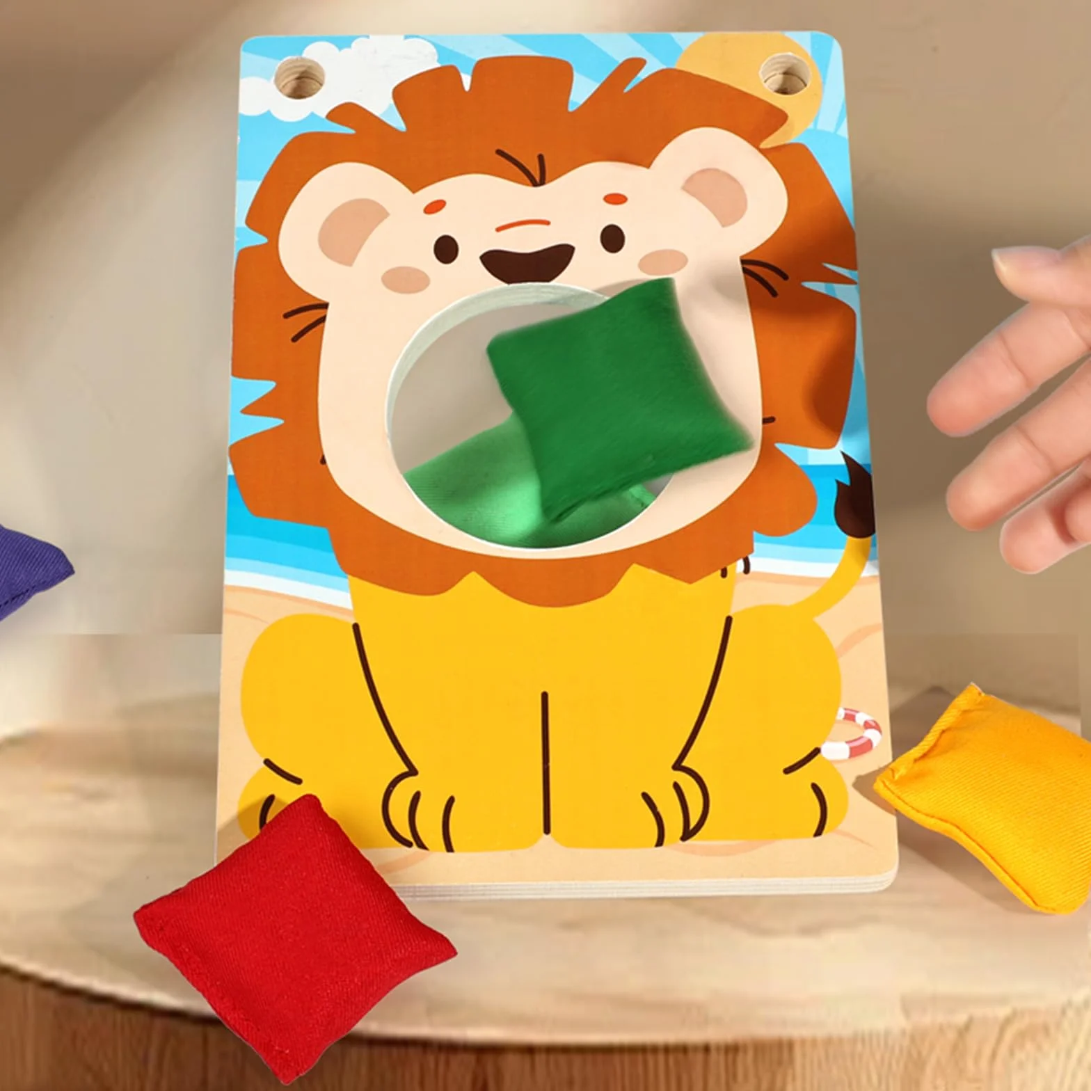 Jeu 2 en 1 Cornhole et Lancer d'anneaux en Bois pour Enfants dès 3 Ans, Jouet Montessori