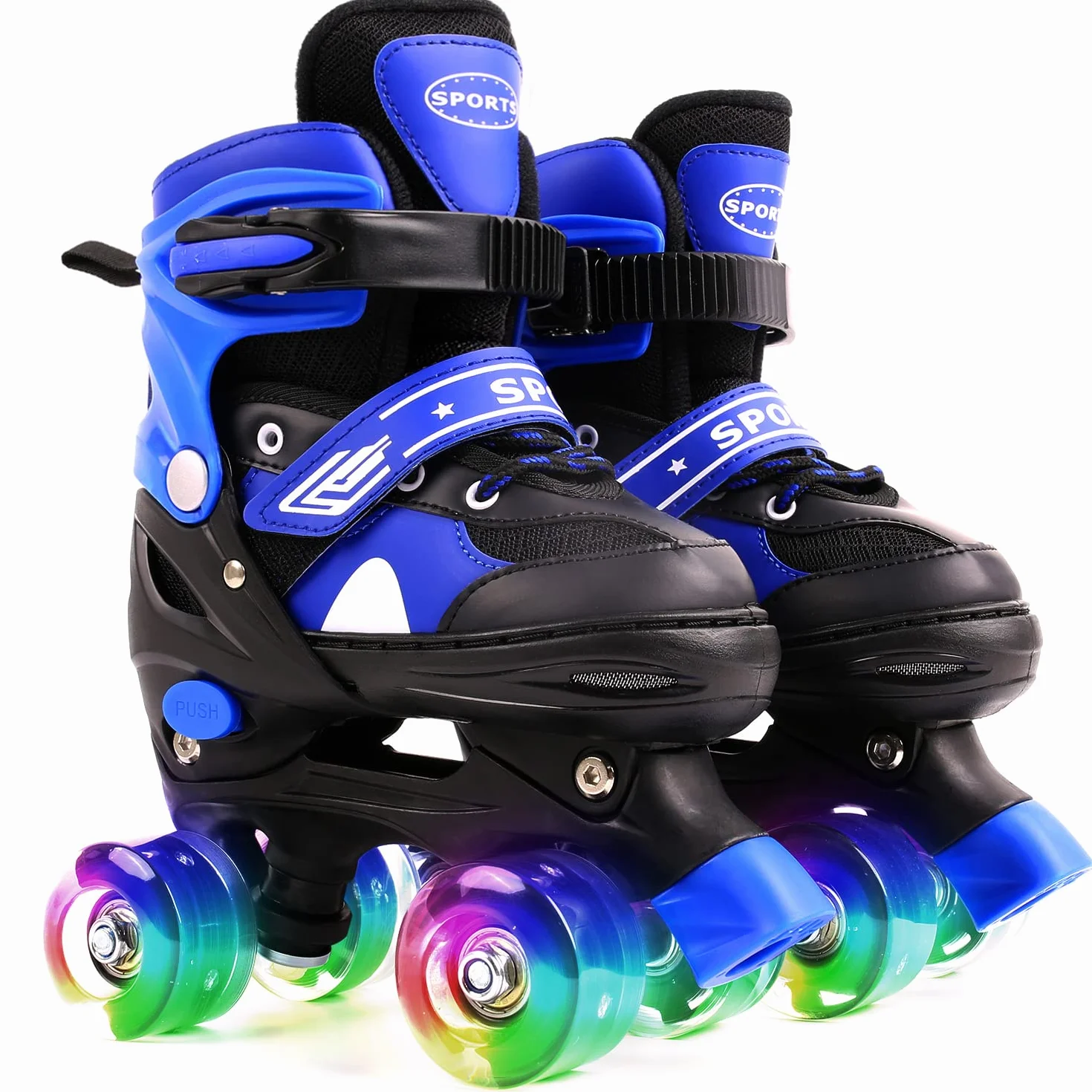 Patins à roulettes Rollers Quad 8 Roues Lumineuses Taille Réglable Bleu