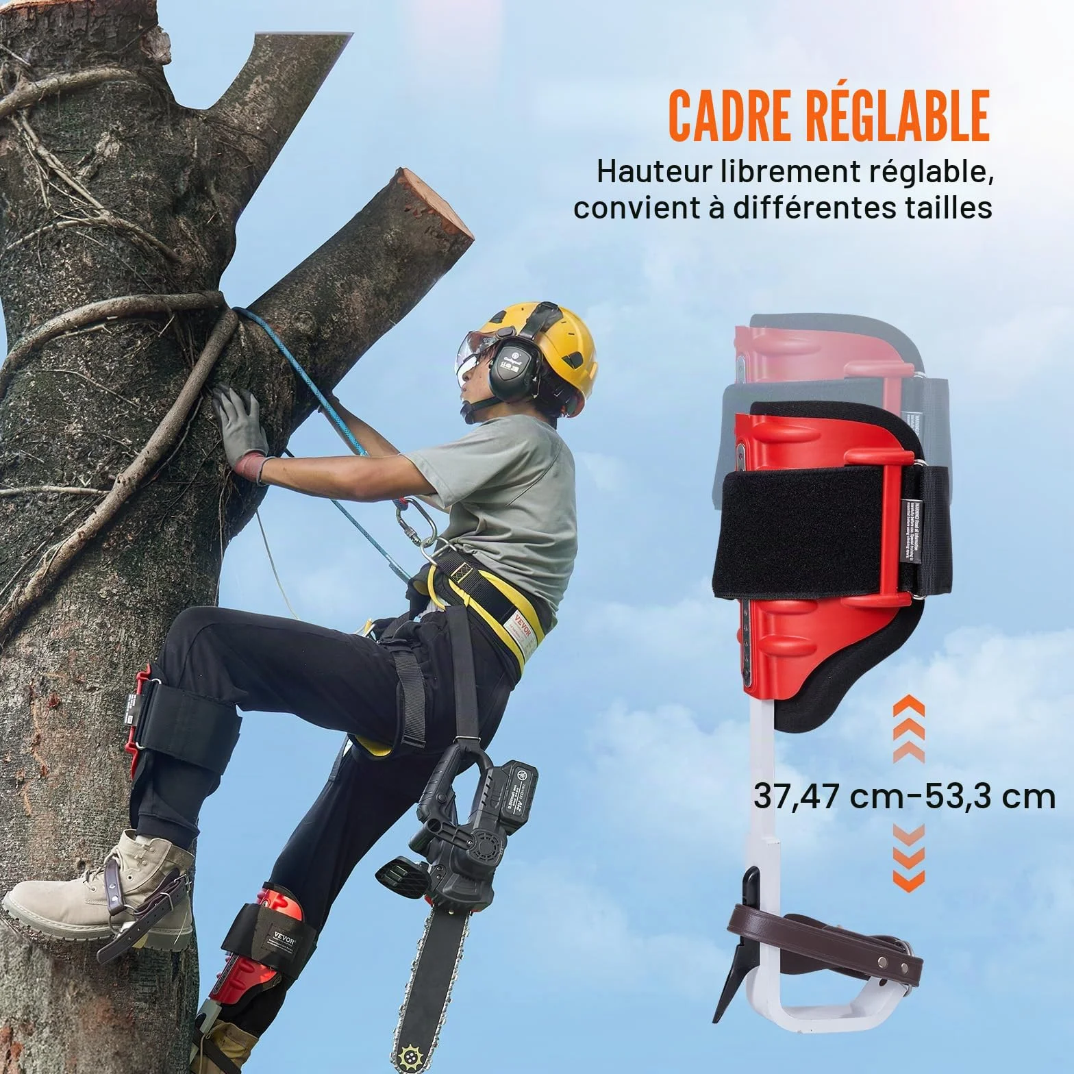 VEVOR Éperons d'escalade réglables en hauteur, capacité 158,8 kg, équipement d'arboriste