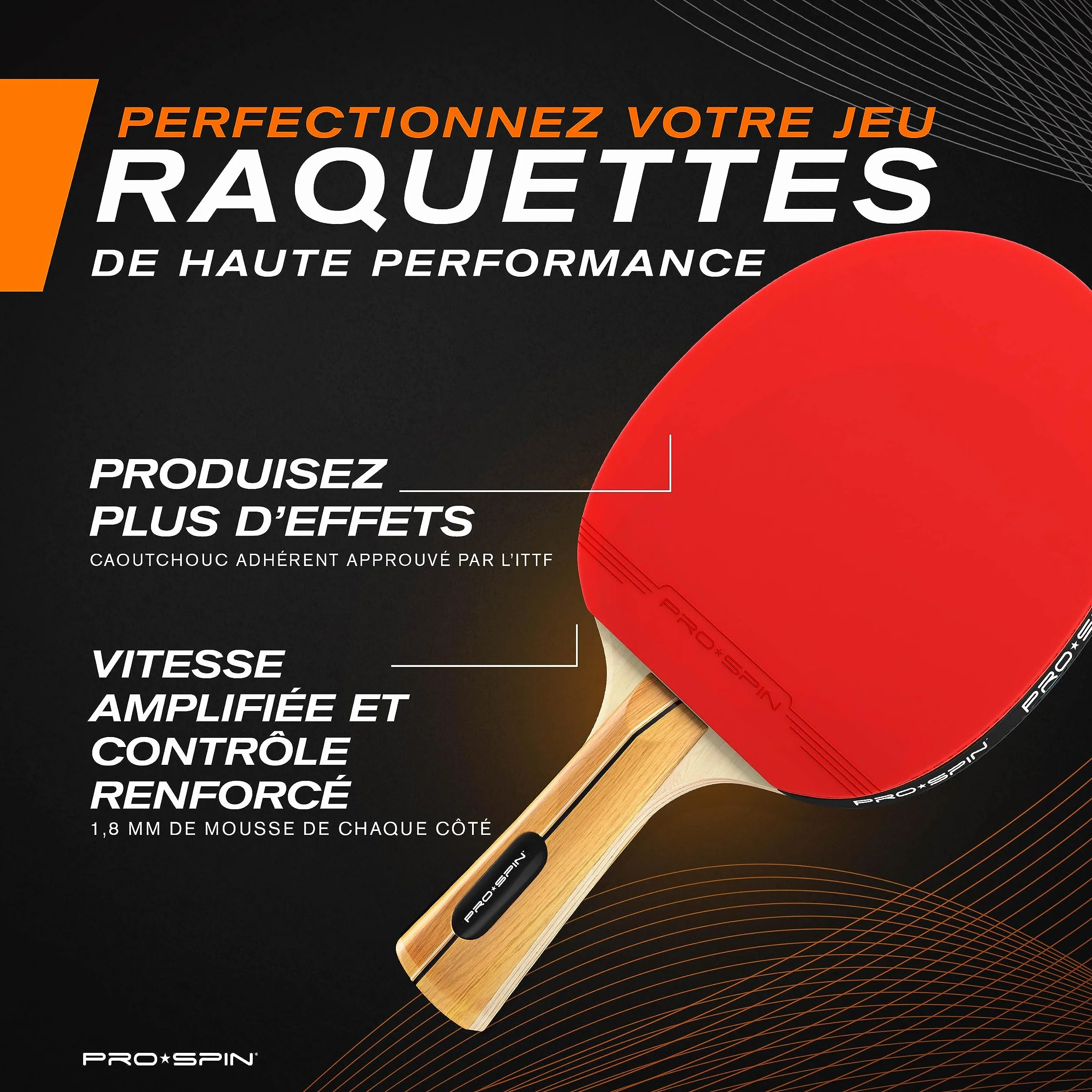 PRO-SPIN Raquettes de Ping-Pong Set Premium Haute-Performance avec Balles 3 Étoiles et Mallette