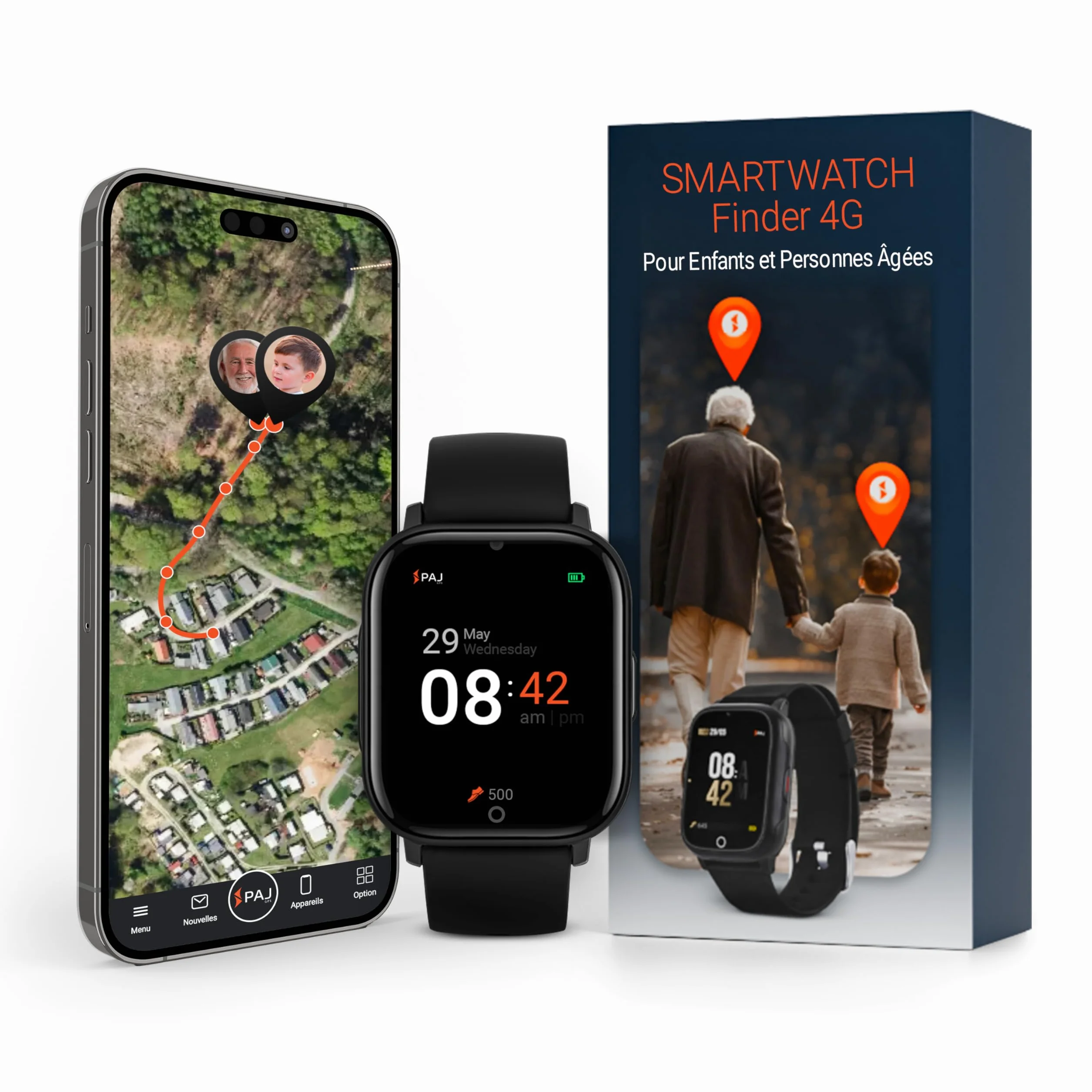 PAJ Smartwatch Finder 4G Montre GPS Enfants Seniors Appel Localisation Temps Réel SOS Caméra Étanche