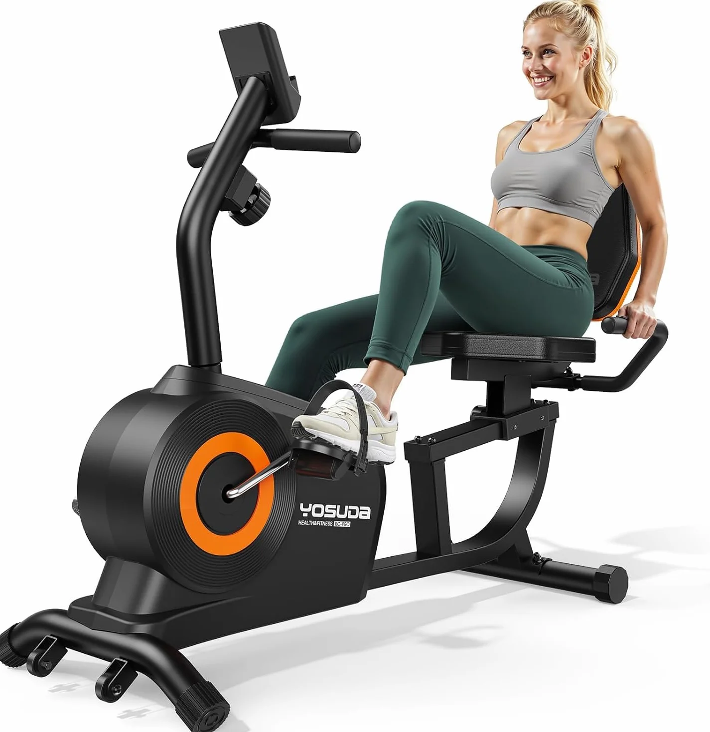 YOSUDA Vélo d'Appartement Semi-Allongé 16 Niveaux Résistance Magnétique Silencieux Capacité 160kg
