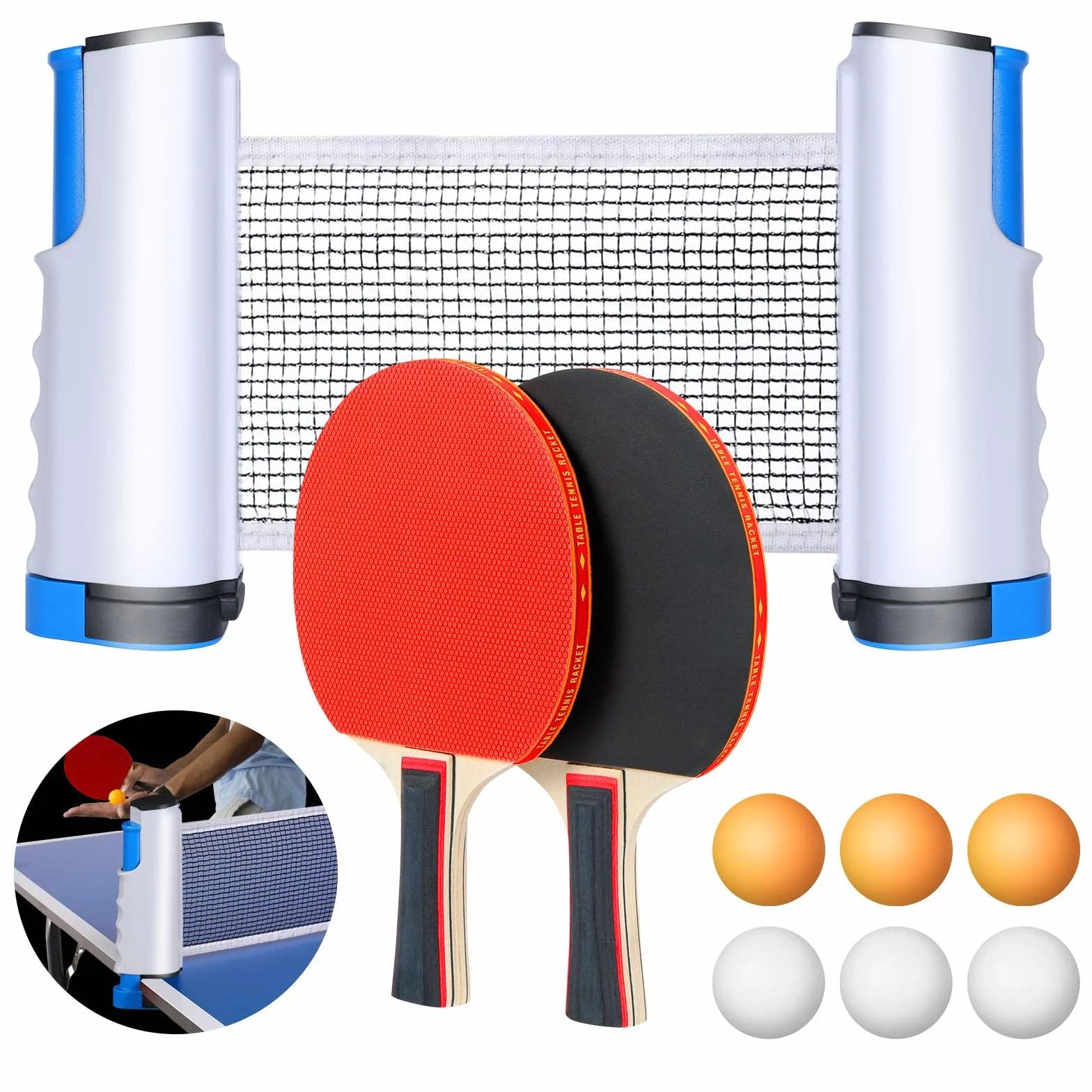flintronic Set de Tennis de Table Portable, Kit de Ping Pong avec Raquettes et Balles, Sac de Transport